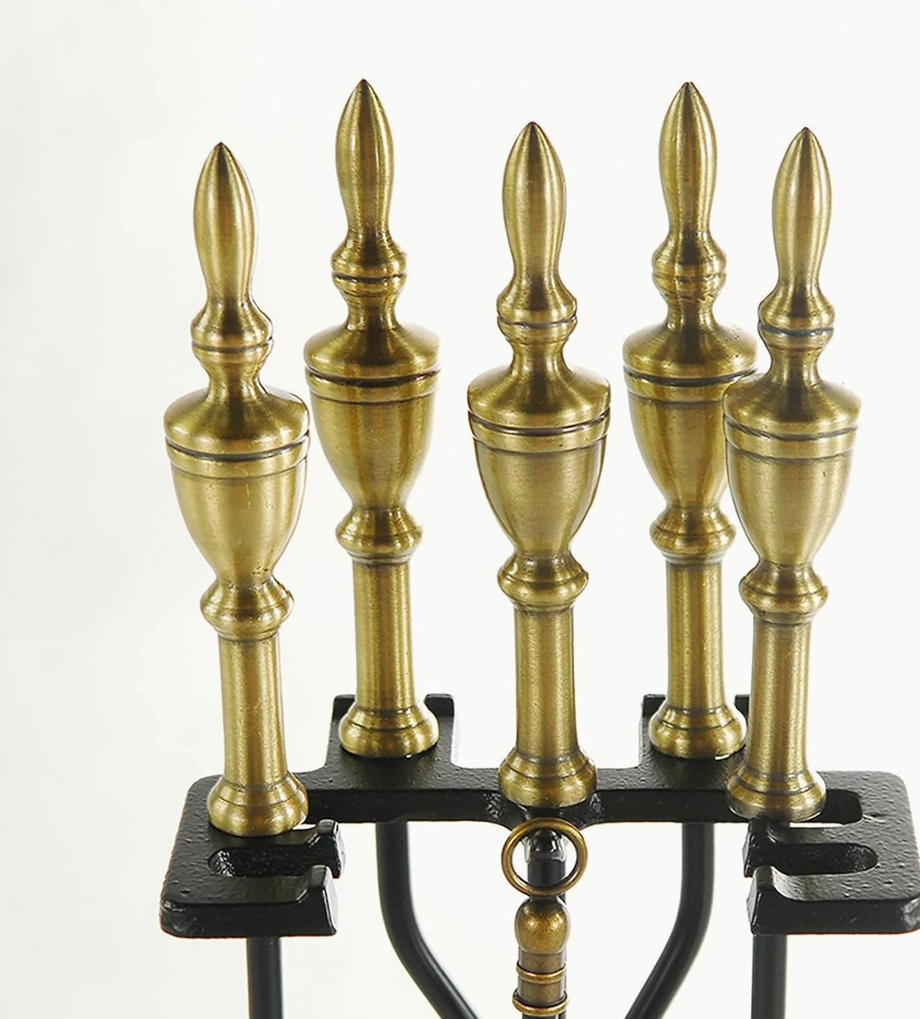 Set Attrezzi per Camino 5 Pezzi, Base con Attizzatoio, Pinza, Paletta E Scopa,Metallo,Strumenti per Camino in Ferro Battuto Nero E Accessori per Caminetto per Interni,Ottone,31.8in