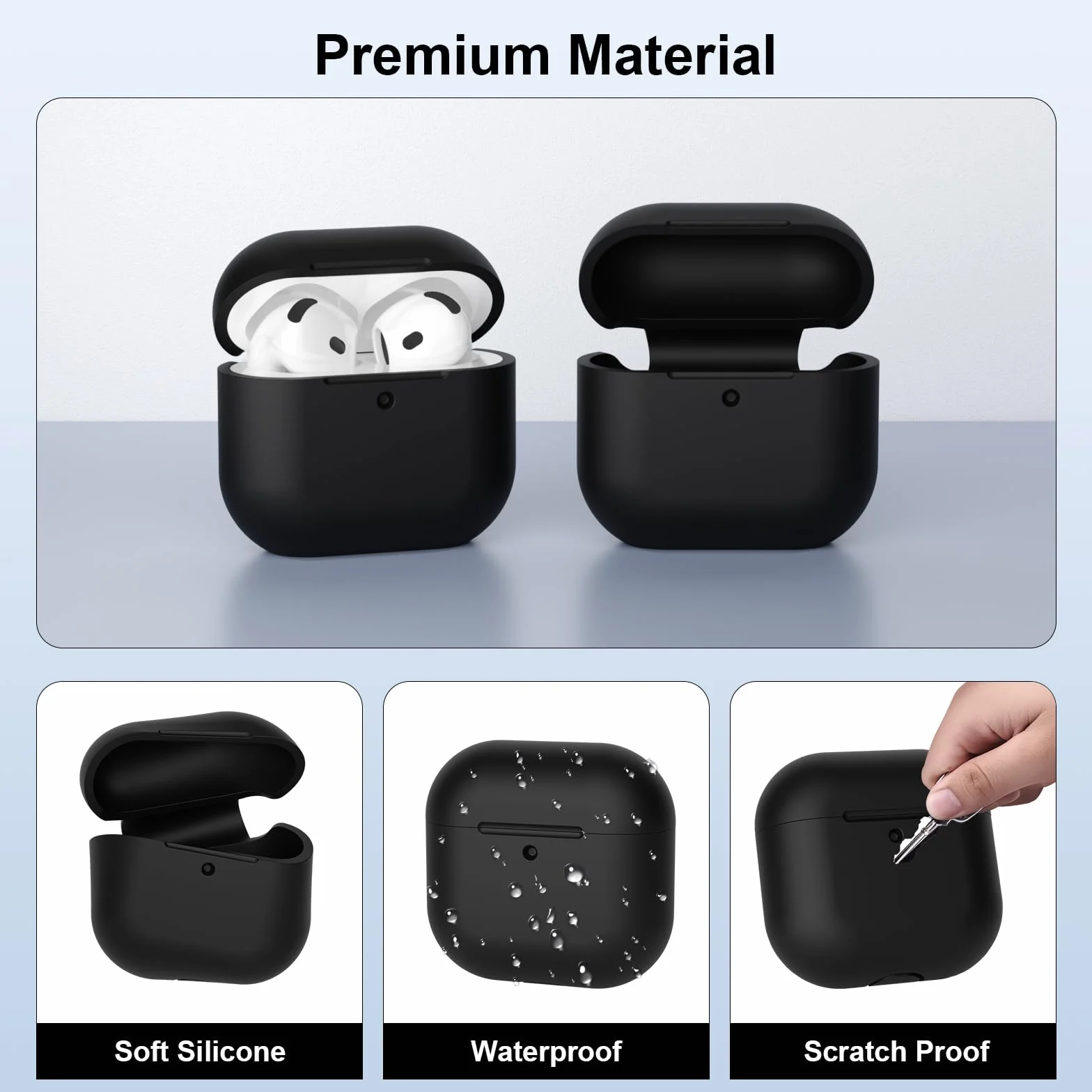 Custodia Compatibile con AirPods 4 (2024) Custodia Case, Case Protettiva Antiurto Antiscivolo in Silicone per AirPods 4a Generazione Cover Custodia, LED Frontale Visibile, Nero