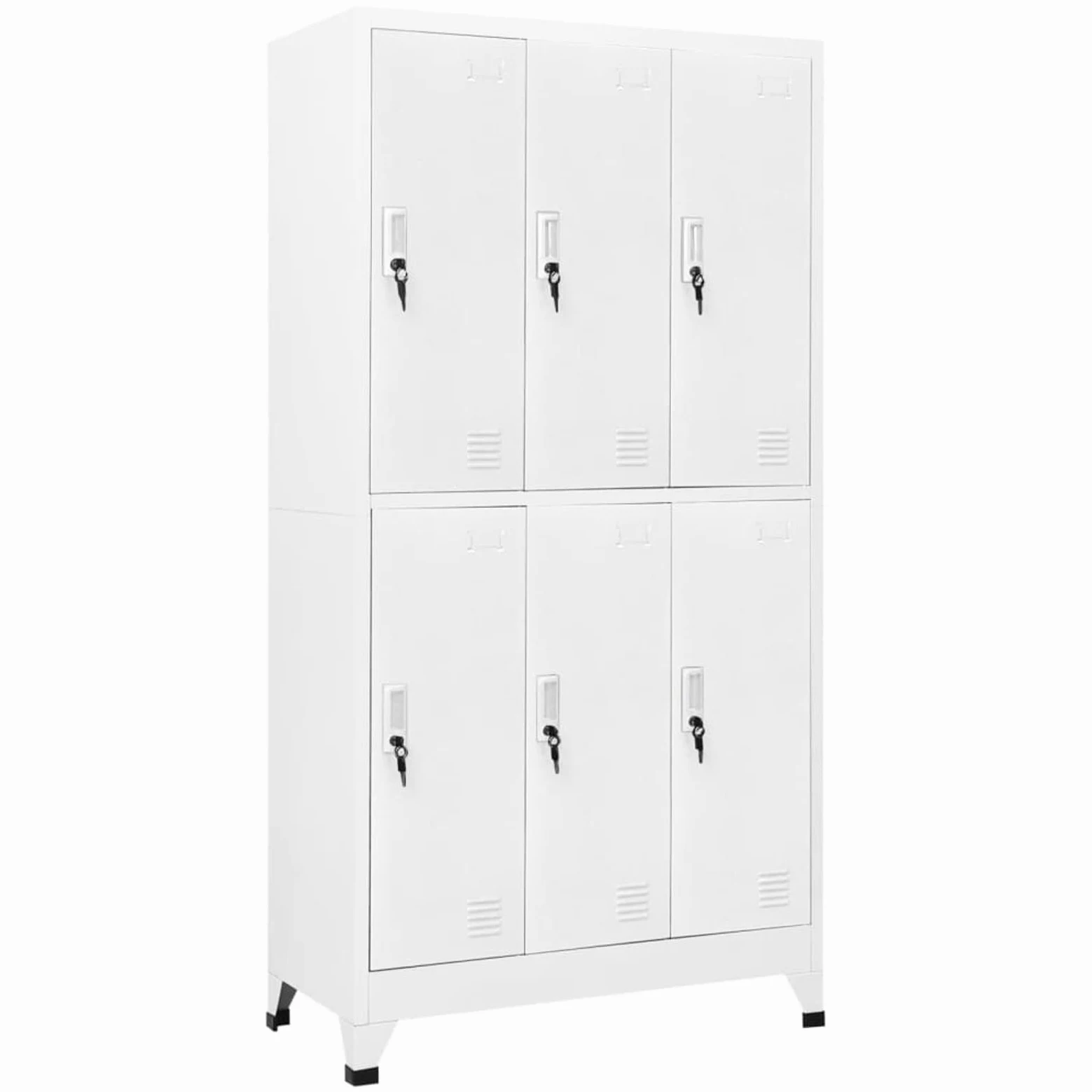 Armadietto a Chiave con 6 Scomparti, per Spogliatoi Palestre Uffici Scuole, in Acciaio Grigio 90x45x180 cm, con Ante Chiudibili a Chiave, Portanome e Ripiani Portanti