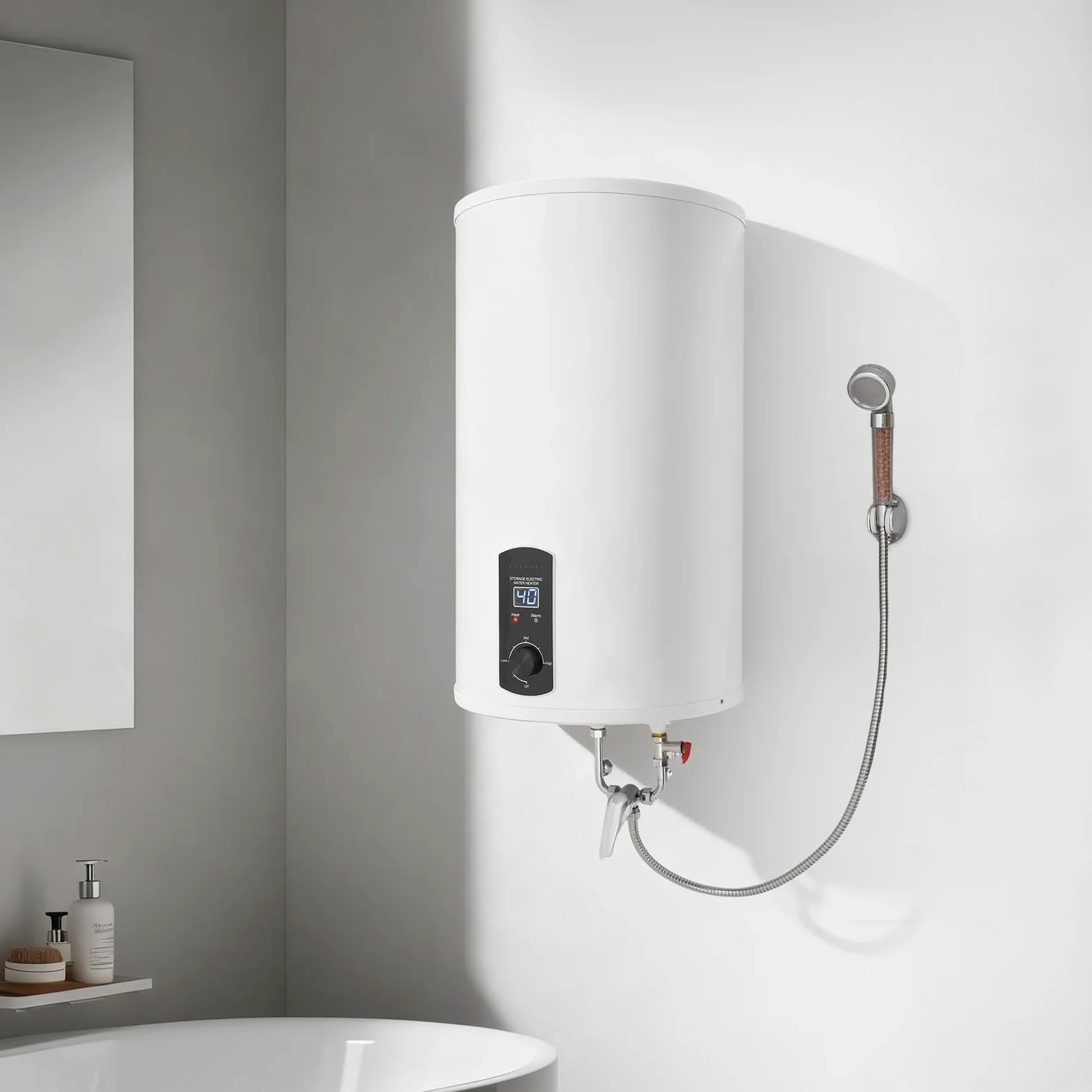 Scaldacqua elettrico da 80 l, 2000 W, da parete, 25-75 °C | Scaldabagno verticale di grande capacità con indicatore di temperatura a LED, per bagno, cucina, parrucchiere, roulotte