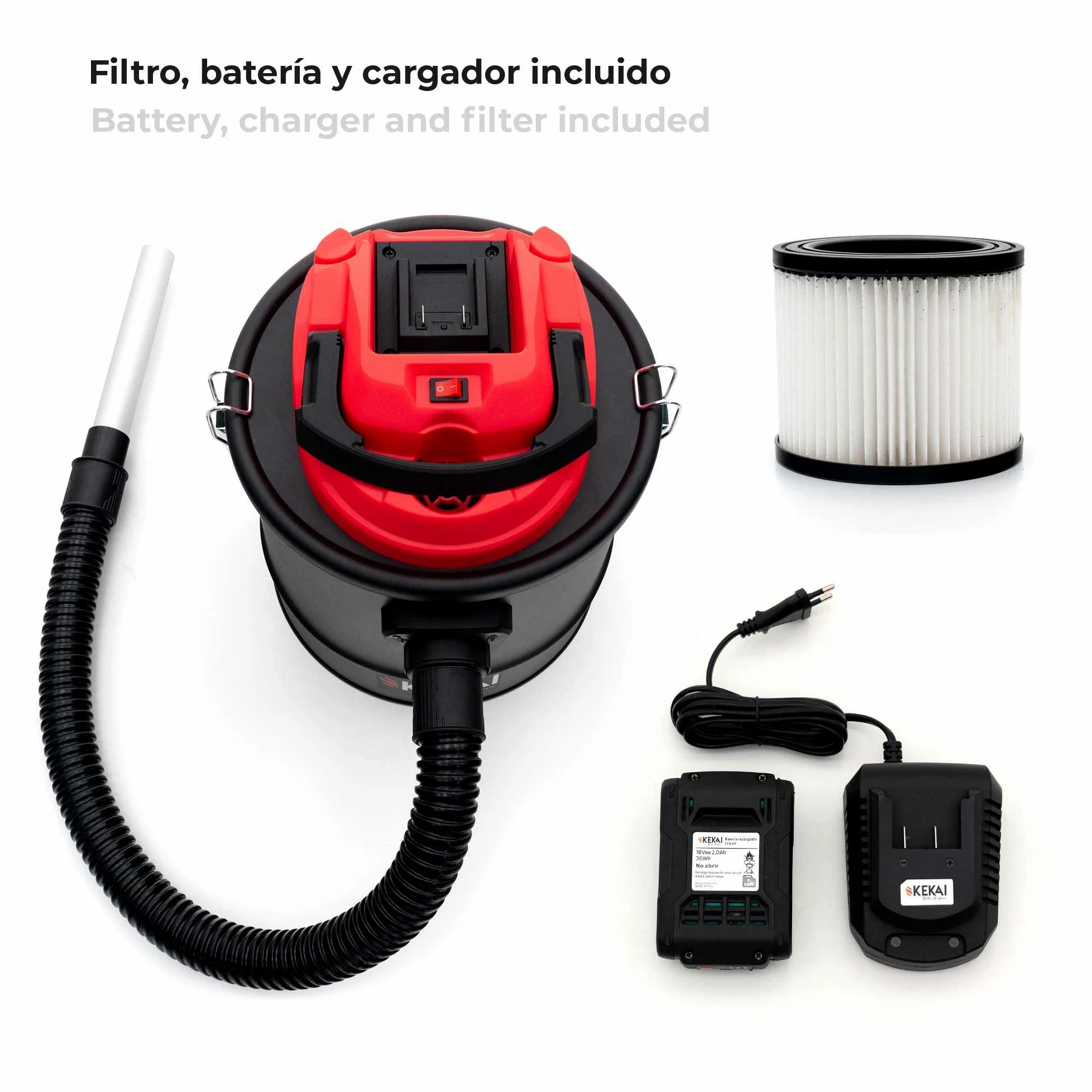 KEKAI Aspirador y soplador de cenizas inalámbrico "graciano" 12 l- 600 w -c/bateria, cargador y filtro hepa Cura della persona e salute