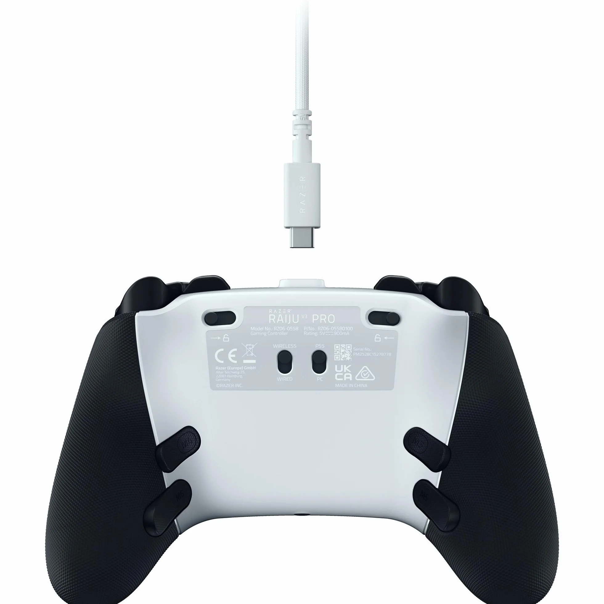 Razer Raiju V3 Pro - Controller wireless per e-sport per PlayStation 5 e PC - 4 pulsanti rimovibili e 2 bumper con impugnatura a artiglio - Stick analogici TMR - Pro HyperTrigger | Bianco