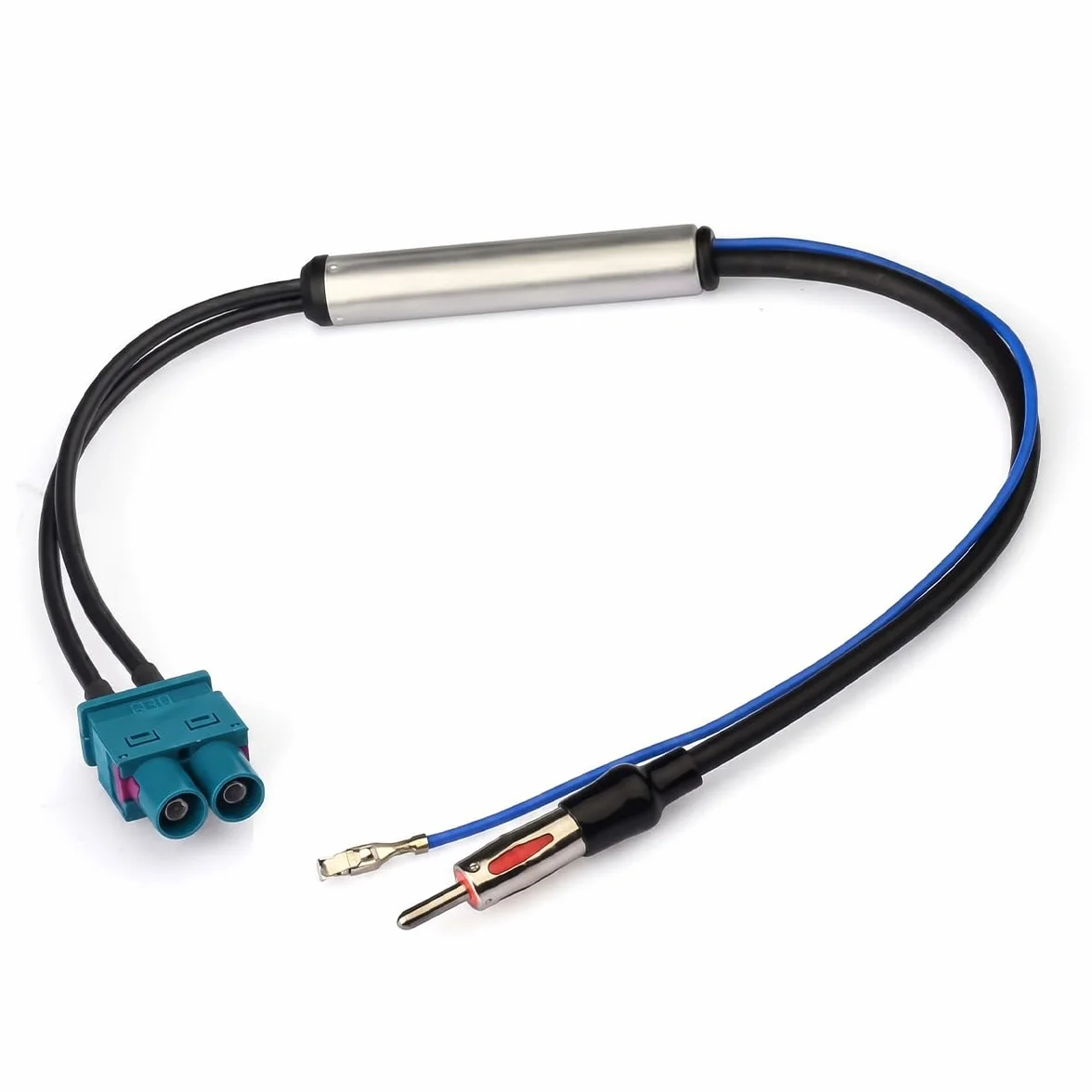 Migliore ricezione radio senza rumore: adattatore doppio Fakra a DIN con amplificatore di segnale per autoradio, alimentazione phantom da 12 V, compatibile con VW, Audi, BMW, Skoda, 30 cm