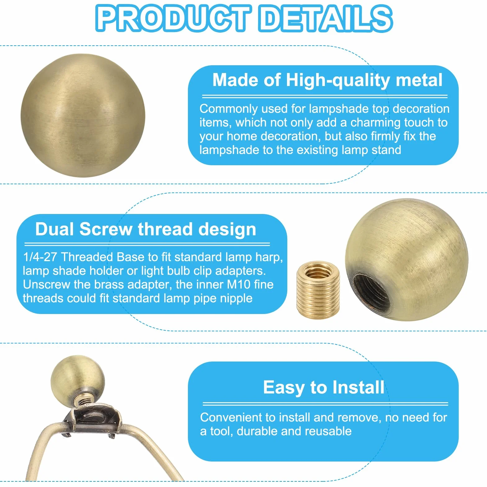 PATIKIL 25mm Pomelli per Lampada a Sfera, Bronzo - Solido Ottone Vite Cappuccio Dadi con Adattatore Riduttore per Lampade