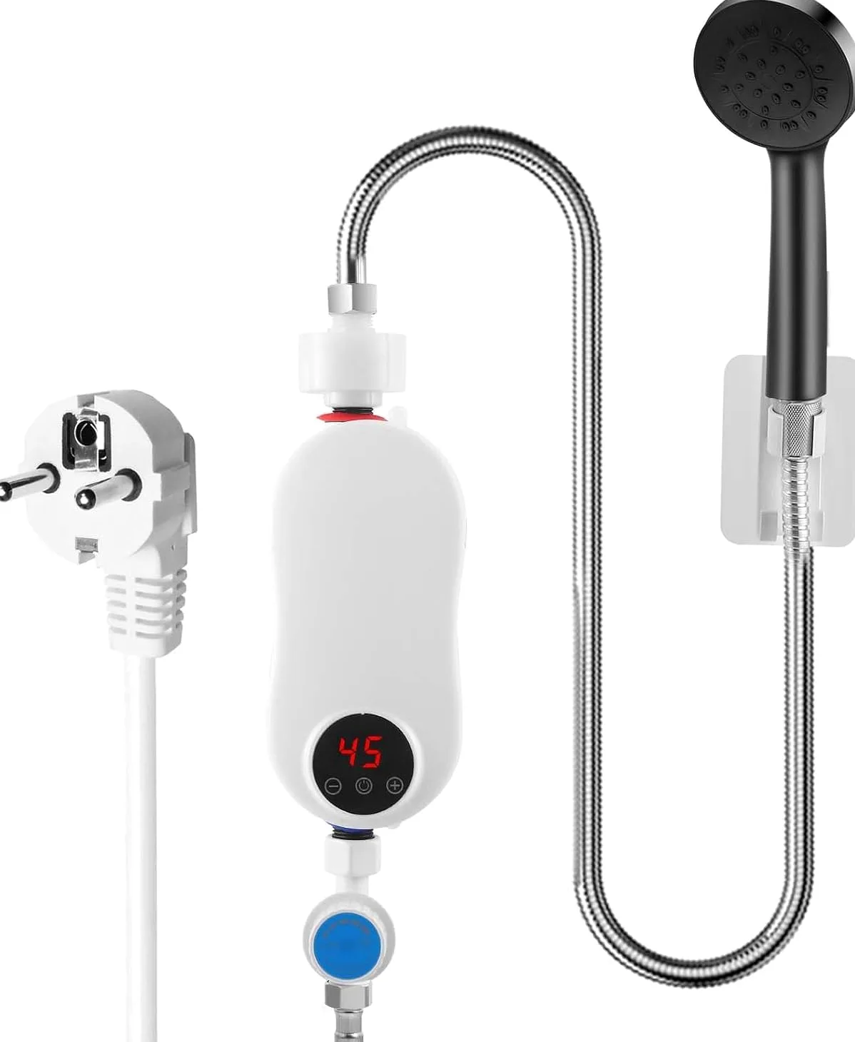 Scaldacqua elettrico istantaneo (con kit doccia) 5500 W 220 V mini scaldabagno senza serbatoio acqua calda, indicatore di temperatura LED + tecnologia intelligente inverter (5500 W)