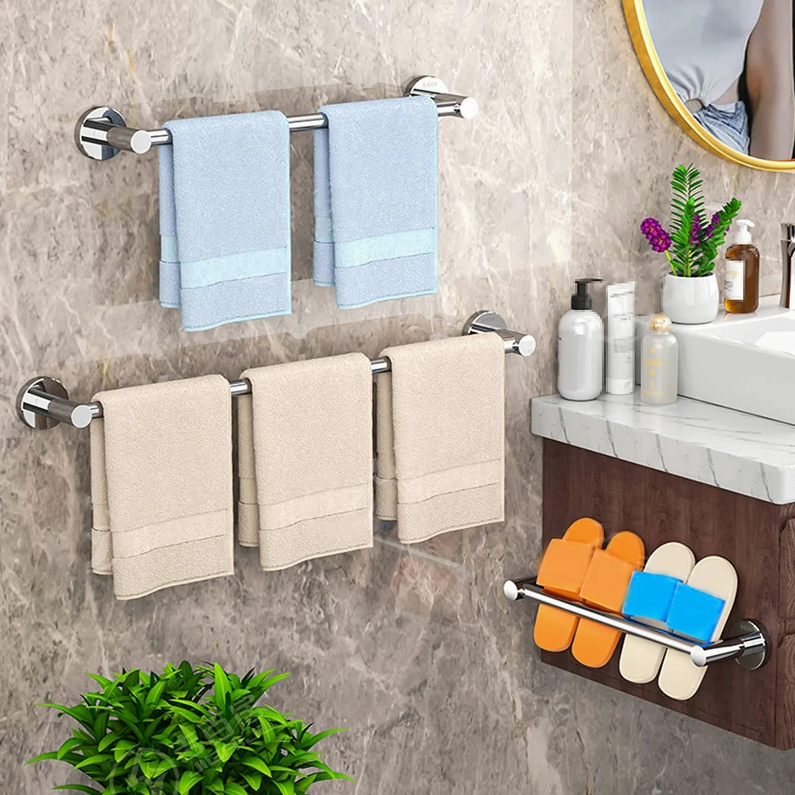 Portasciugamani Multifunzione, portasciugamani in Acciaio Inossidabile SUS 304, portasciugamani a Parete, mensola per Asciugamani per Cucina, Bagno e Toilette, Argento (Dimensioni : 110cm)