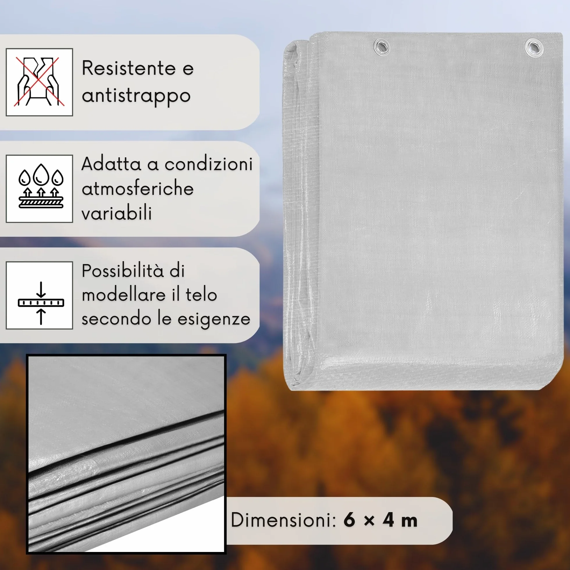 Telo 6x4m 130G Grigio Rinforzato Impermeabile Resistente ai Raggi UV Antigelo Telo di Copertura Telo Protettivo Polietilene per Giardino EDIFICIO Legno Macchine – Springos