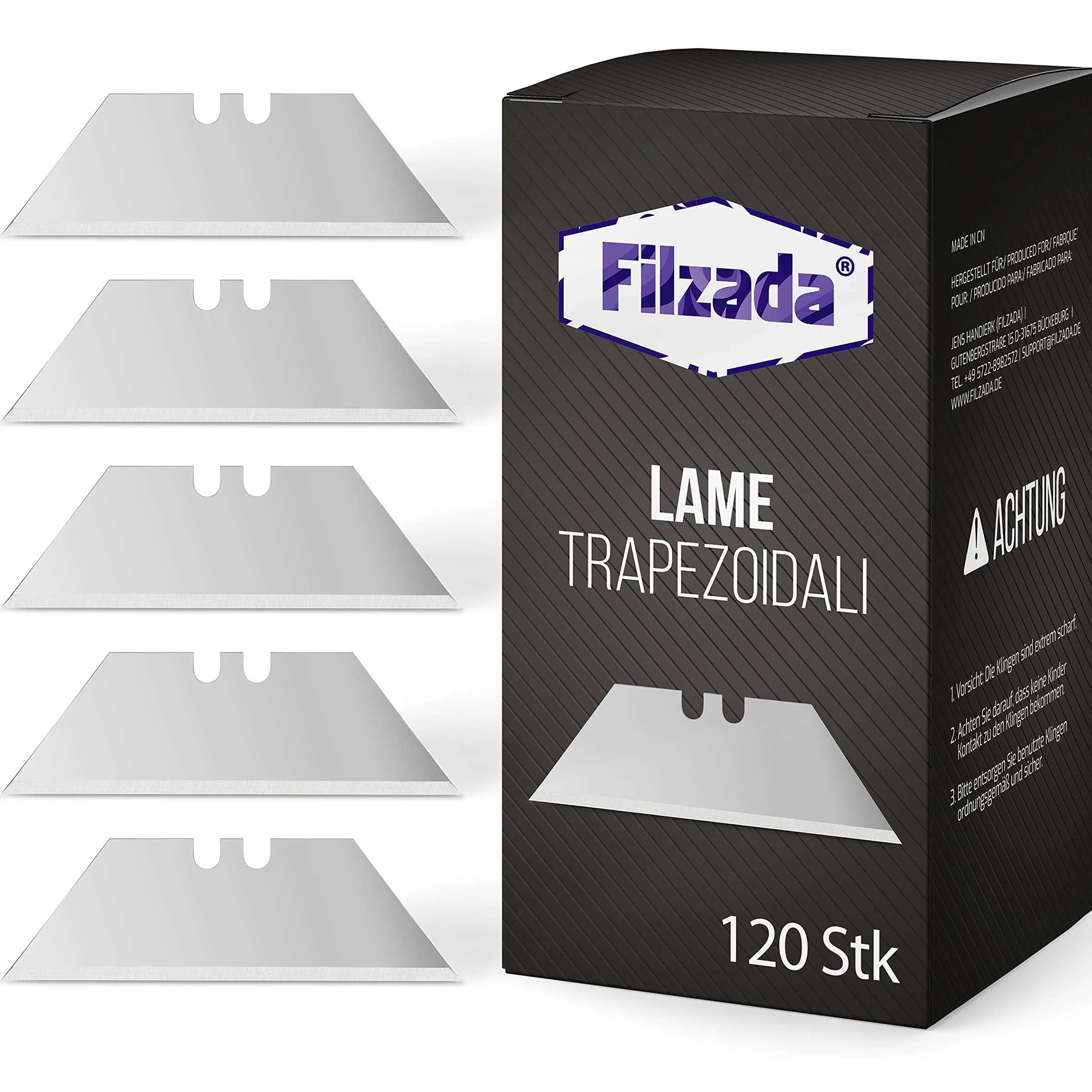 Filzada 120x PROFI Lame trapezoidali per coltelli per tappeti 0,5 x 0,5 mm