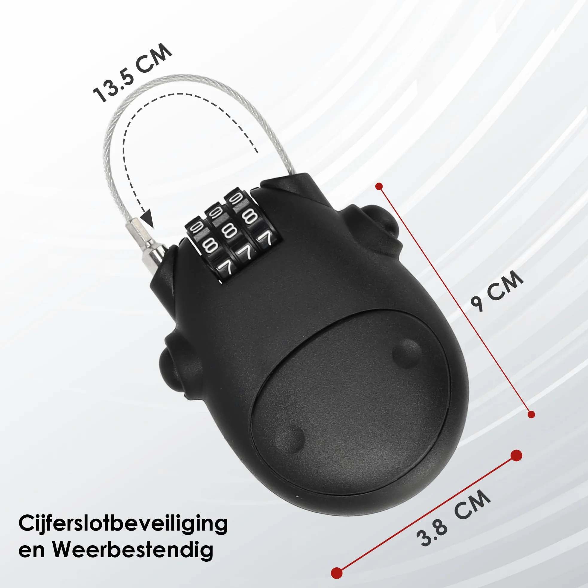 Sicurezza affidabile con 5 lucchetti neri con combinazione di codice | Plastica | 8 cm x 1,7 cm | Cavo da 80 cm | Design leggero e facile da usare per la sicurezza in viaggio