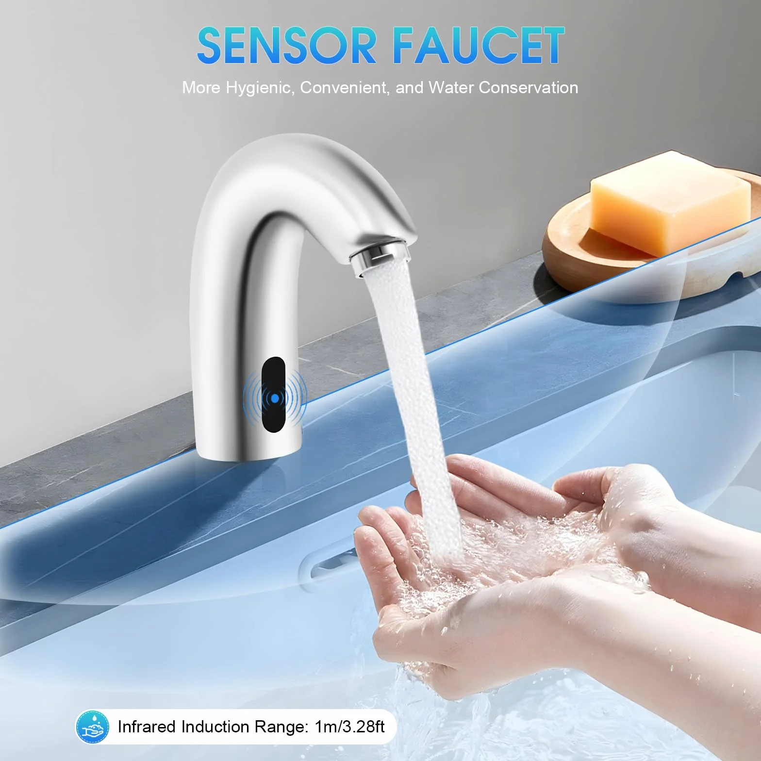 MINRS Rubinetto con sensore a infrarossi miscelatore automatico a induzione per lavabo bagno
