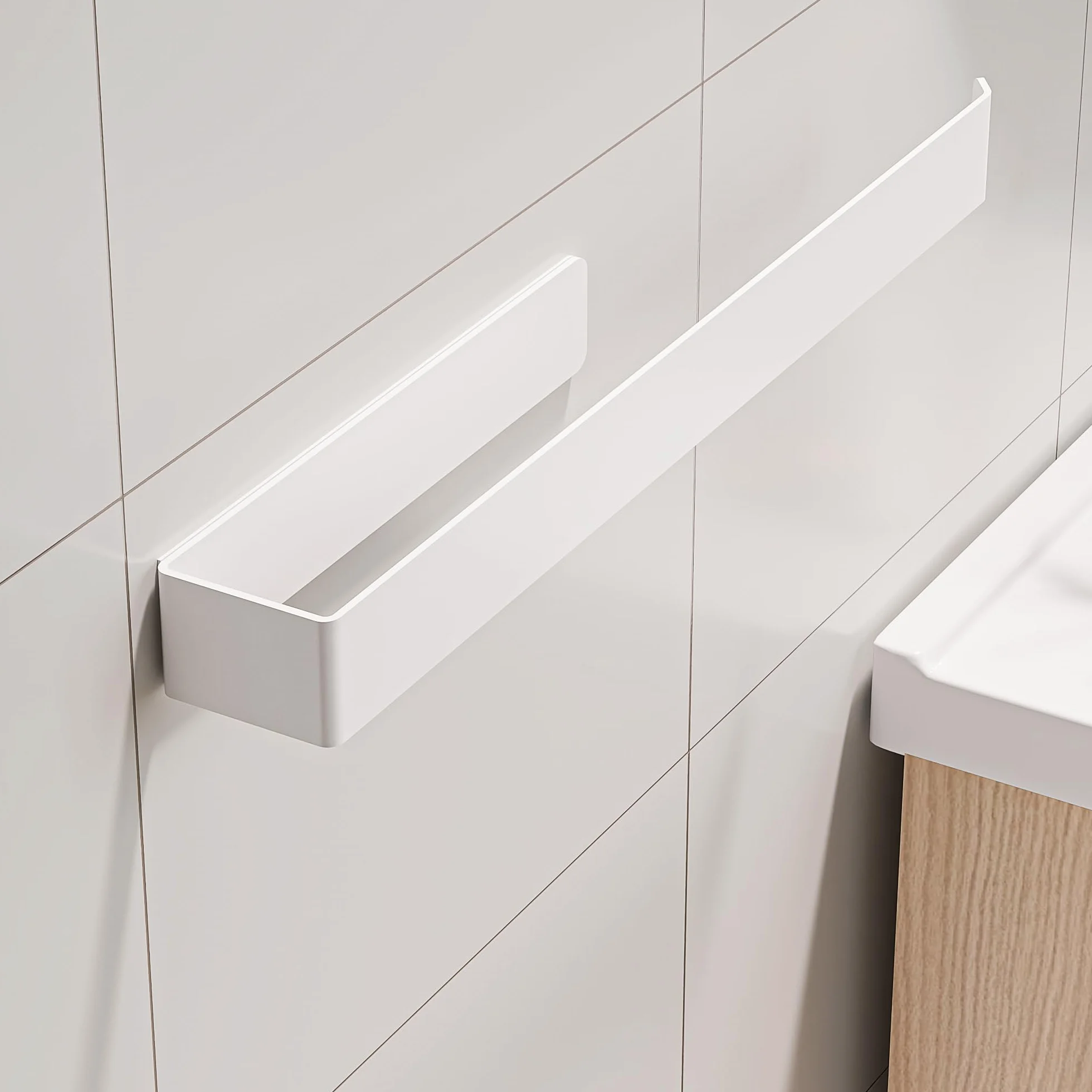 Portasciugamani senza foratura in alluminio, metallo, per bagno e cucina, bianco 32 cm
