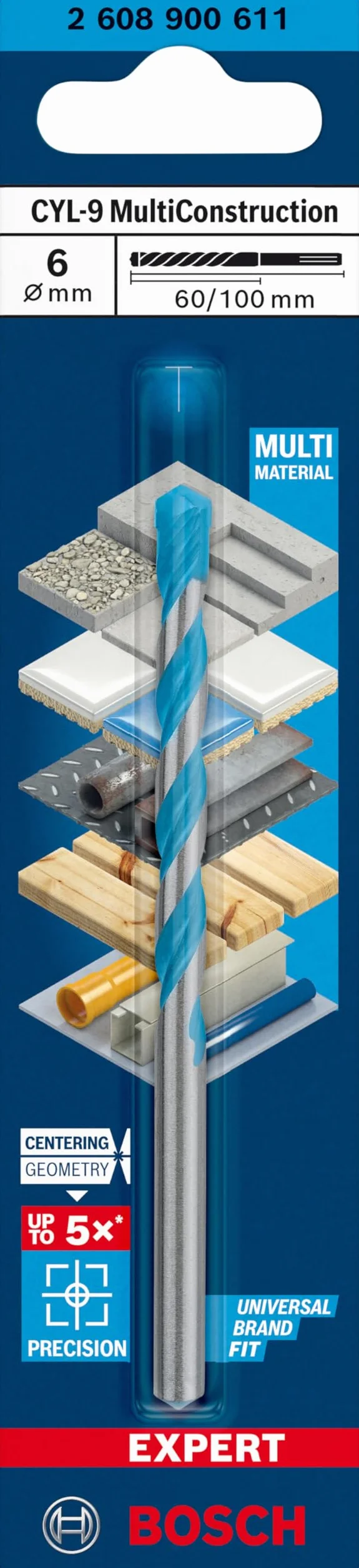 Bosch Professional Punte Expert CYL-9 MultiConstruction Calcestruzzo Ø 6 x 100 mm Trapano a Percussione