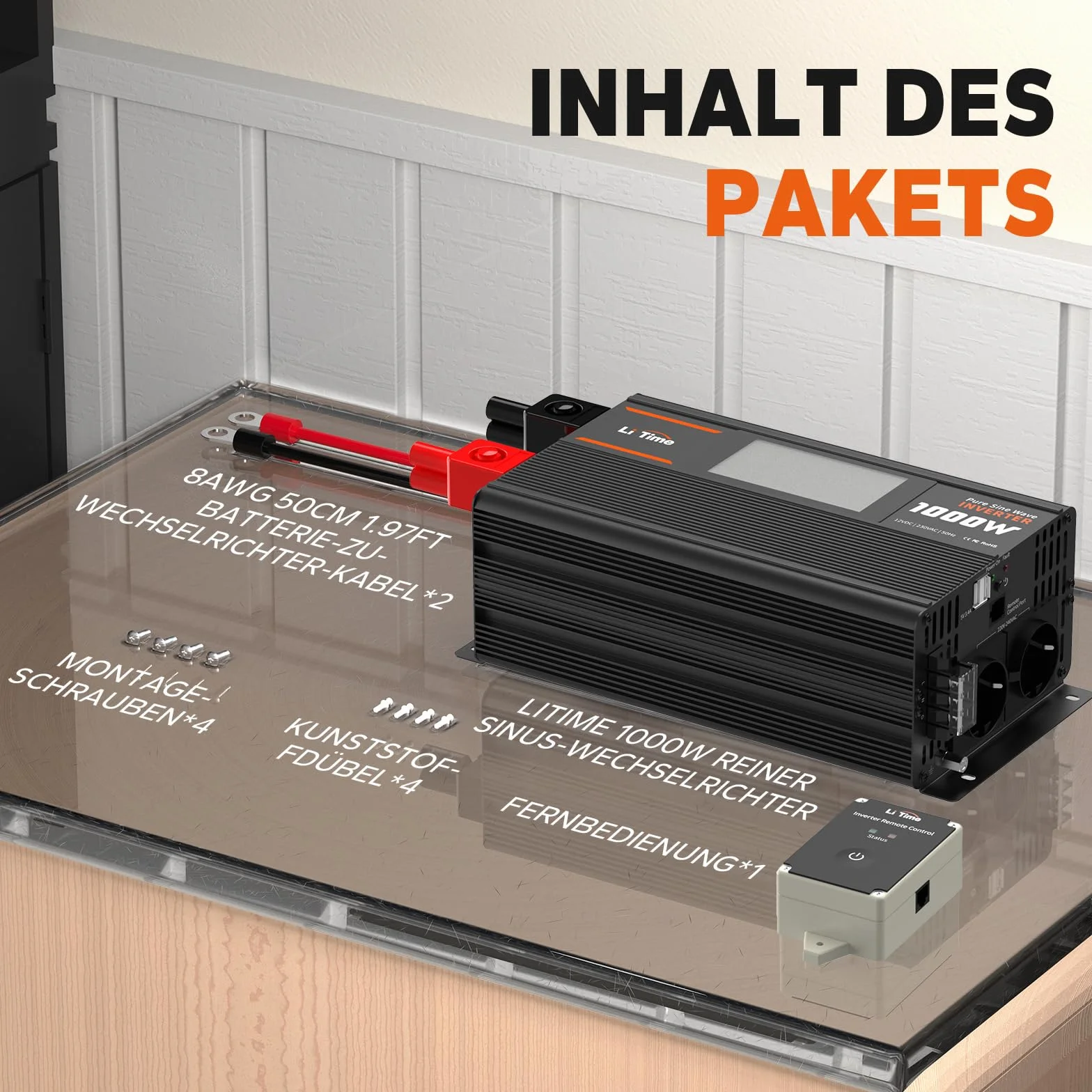 LiTime 1000 W Inverter Sinsus Pure 12 V DC a 230 V AC Convertitore per Camping-Car, Camping, Inverter Solare con 2 uscite AC, Display di Sorveglianza con Visualizzazione dello stato in tempo reale