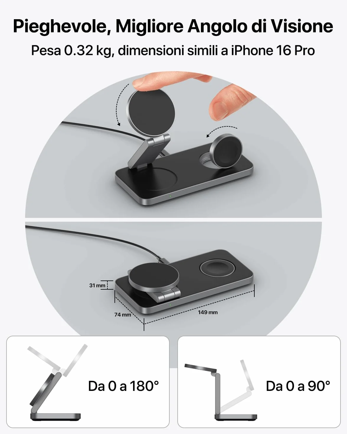 EXW Caricatore Wireless con Qi2.2 25W Compatibile con MagSafe, Stazione di Ricarica Wireless 3 in 1 per iPhone 17 16 15 14 13 12, Apple Watch 11-4/Ultra/SE, AirPods, con 35W Adapter