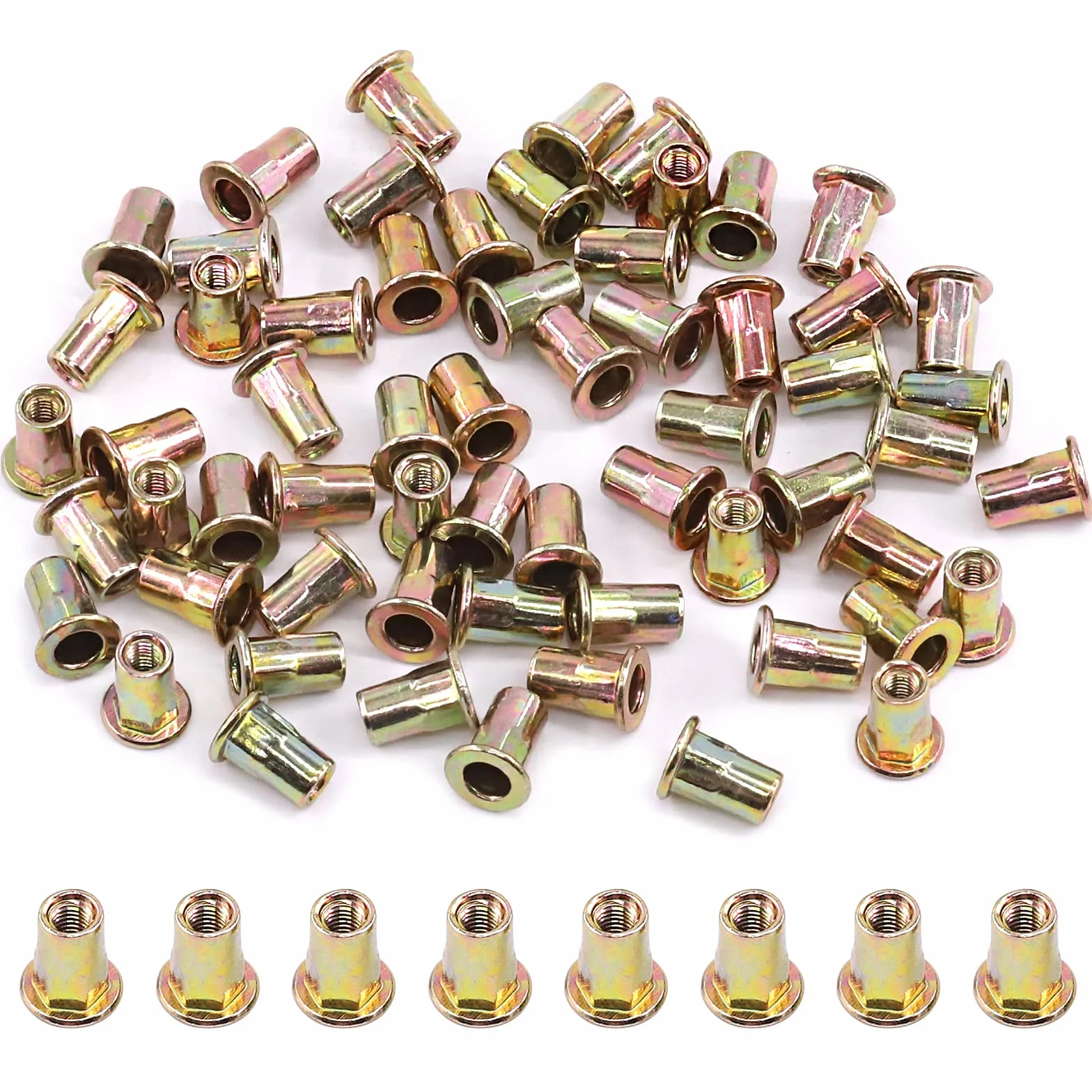Glarks M3 Set dadi rivetti testa piatta acciaio carbonio zincato inserti filettati 60 pezzi
