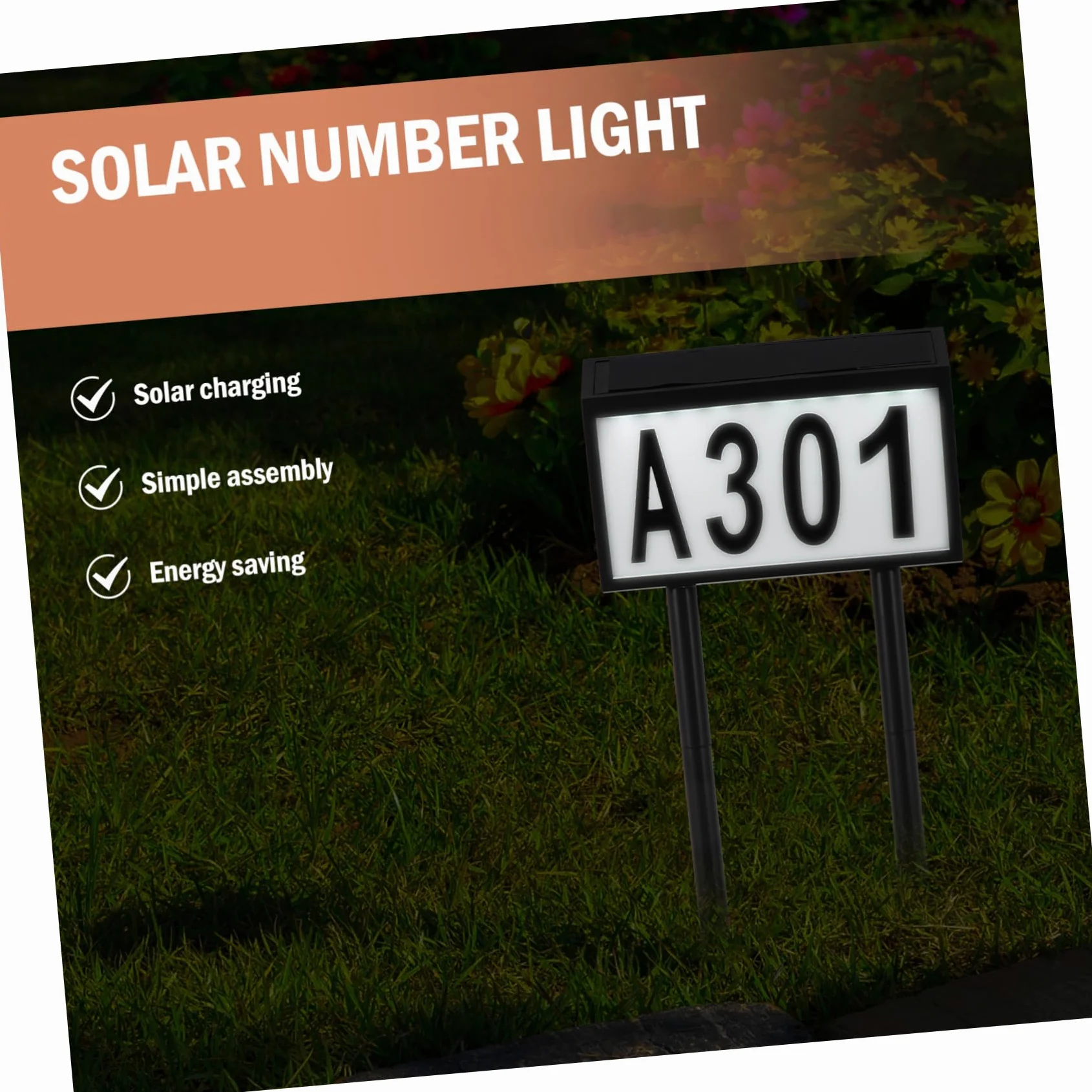 Lampada Solare da Giardino Numeri Civici LED 10 Smd 1200mah Nero in Abs e PC per Esterni Facile da Installare nel Terreno per Ristoranti e Centri Commerciali
