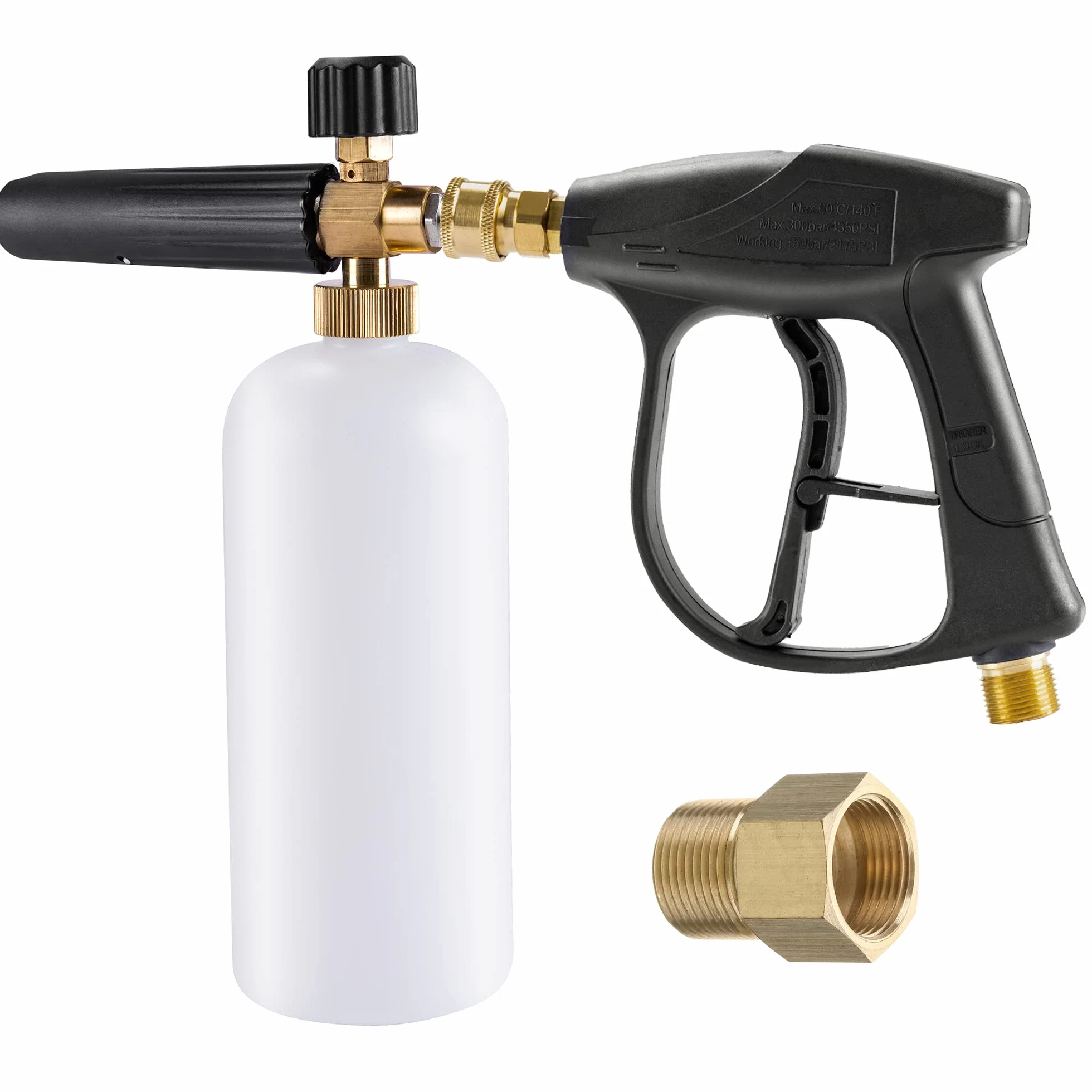 Lancia Schiuma di Neve Cannone a Schiuma Pistola 1L Bottiglia, 1/4 pollice Rilascio Rapido Erogatore di Sapone con M22 14 mm a 15 mm Connettore per Tubo Idropulitrice (con pistola per schiuma)