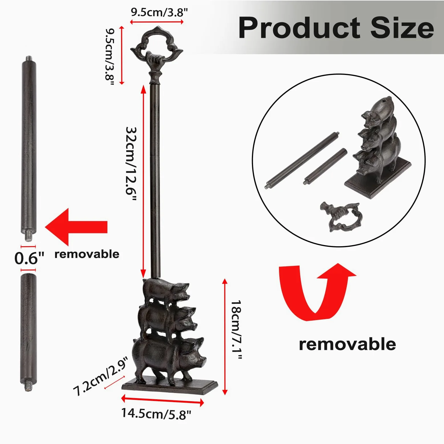 Fermaporta resistente con maniglia per il trasporto, fermaporta a forma di maiale | Nessun trapano, 2.3kg ghisa animale ponderato tappo, decorativo maiale porta Sops Holder