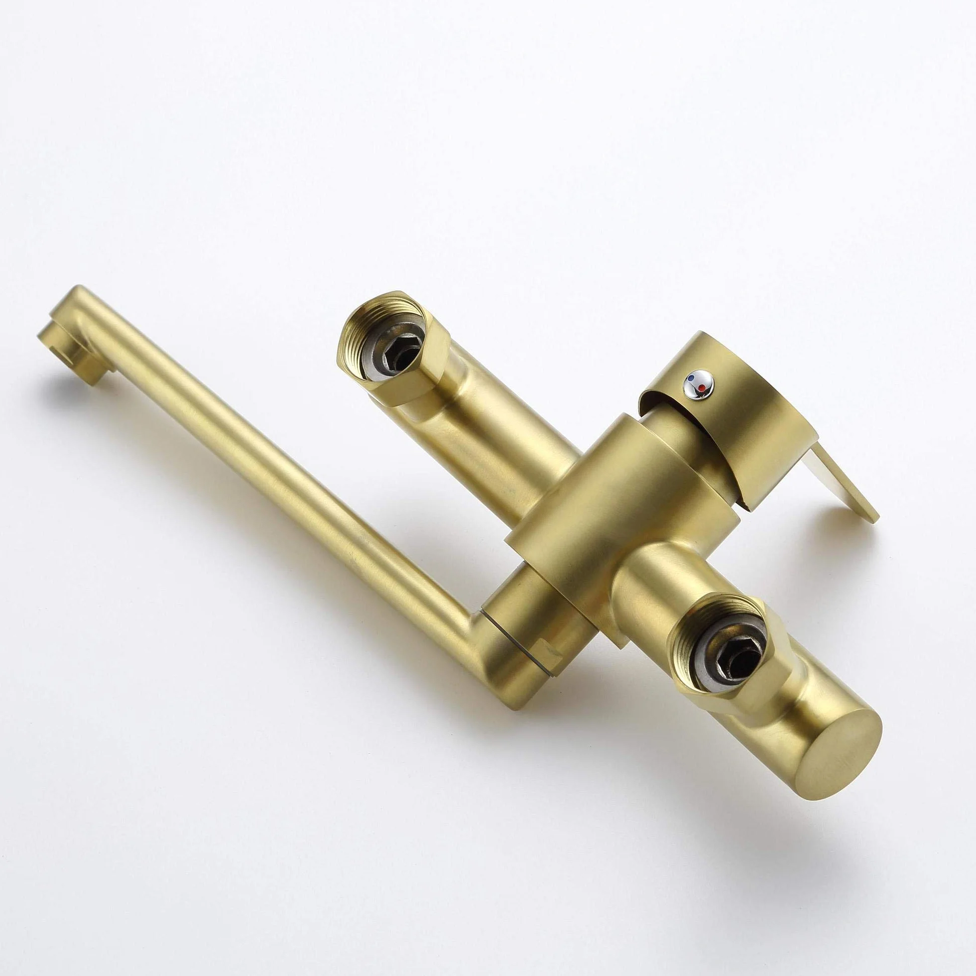 HomeLava Rubinetto oro spazzolato, Rubinetto cucina a muro, Miscelatore monocomando girevole a 360°， Acciaio inossidabile 304, Tubo rotante 23cm