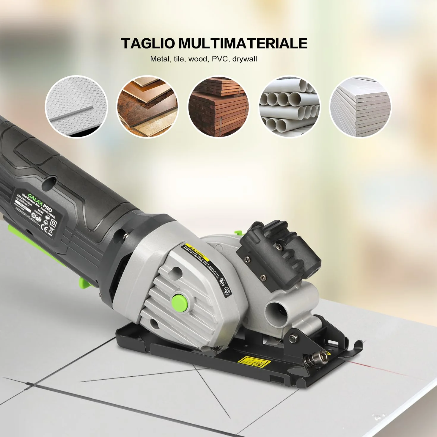 GALAX PRO Mini Sega Circolare 580W, 3500RPM con Guida Laser Sega Circolare per Legno 3 Lame (85mm),per Legno, Piastrelle, Metallo Morbido, Plastica