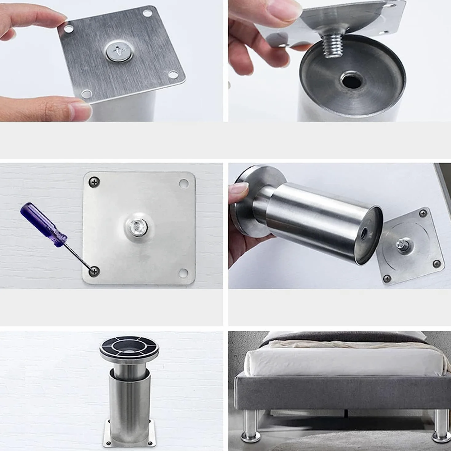 Feng Shui， Gambe per mobili Set di 4 Gambe per mobili, Piedini per Tavolo Regolabili in Acciaio Inossidabile, Gamba di Supporto per Divano di Ricambio per carichi Pesanti, per Supporto TV Letto Piano