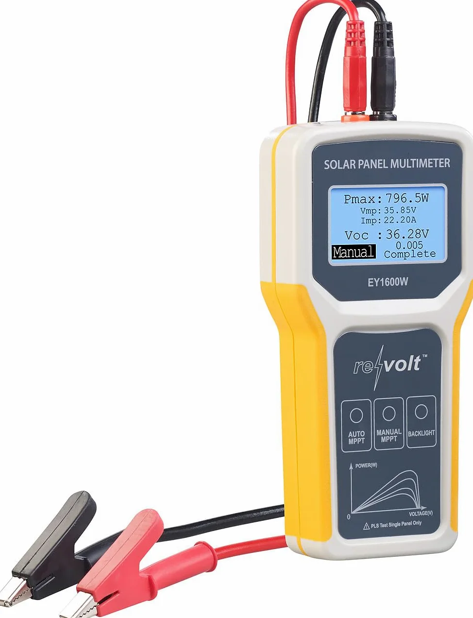 revolt Multimetro digitale per pannelli solari fino a 1.600 W, 60 V, 60 A, display LCD XL