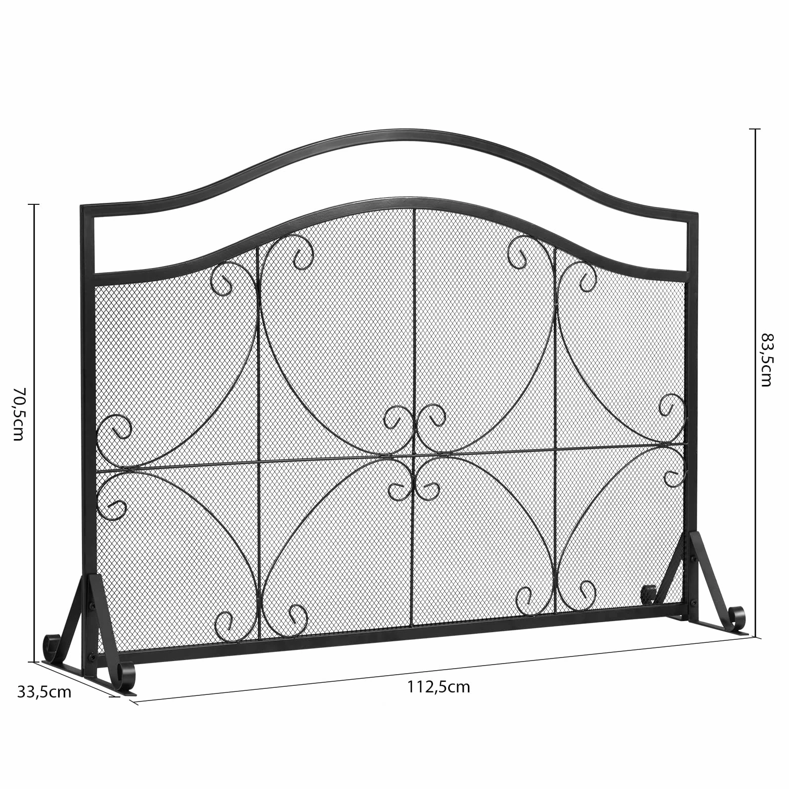 GYMAX Parascintille Camino, Telaio in Metallo, con Gambe di Sostegno, Struttura Stabile, Paravento Moderno per Soggiorno, Camera da Letto, 112,5 x 33,5 x 83,5 cm, Nero