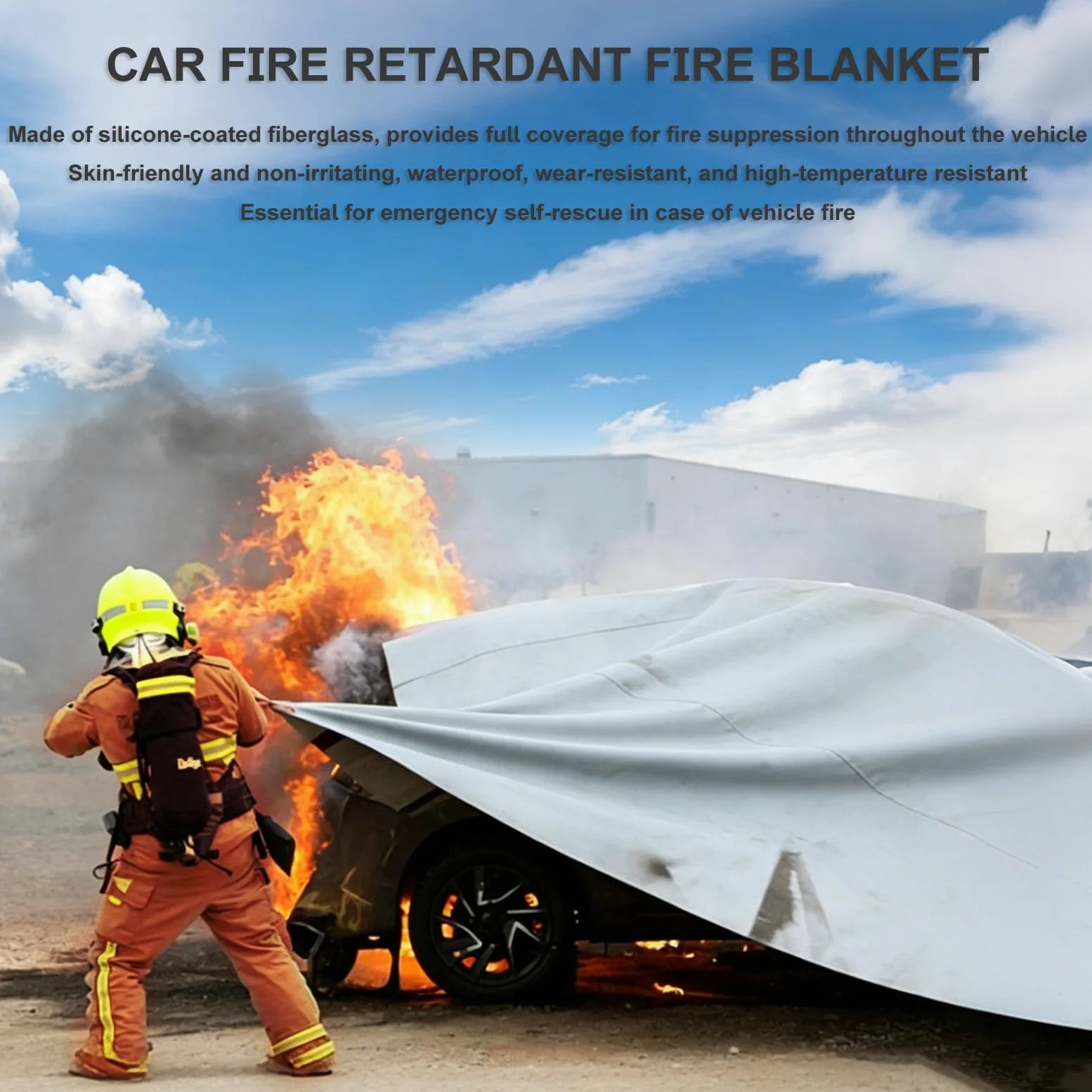 Coperte antincendio in silicone per veicoli elettrici e a combustione | Grande coperta antincendio di emergenza riutilizzabile resistente fino, Coperte antincendio di sicurezza per batterie di EV