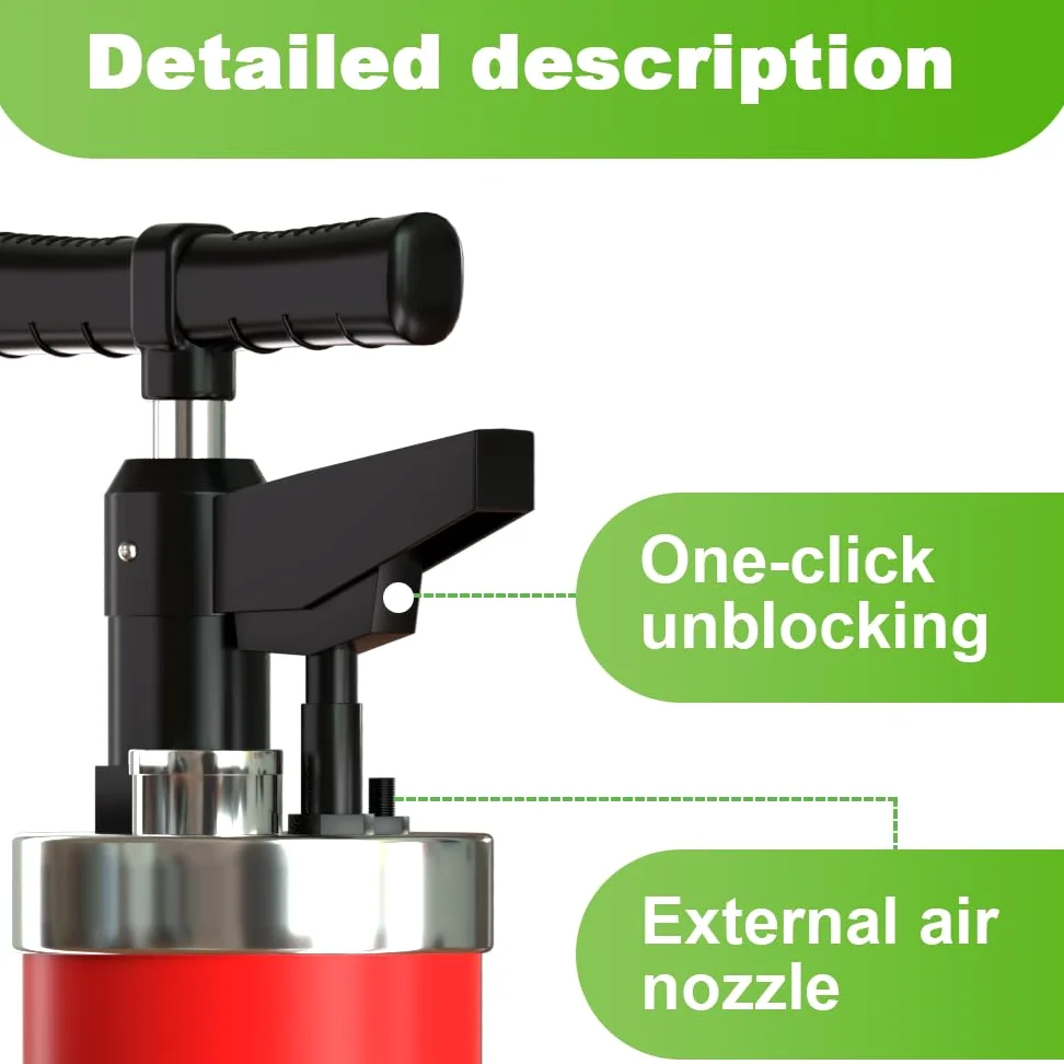 Pompa Stura Scarichi a Pressione con Manometro Visivo, Sturalavandini a Pressione con 4 Ventose, Sturalavandino ad Aria Compressa, per Bagno Lavandino Closestool