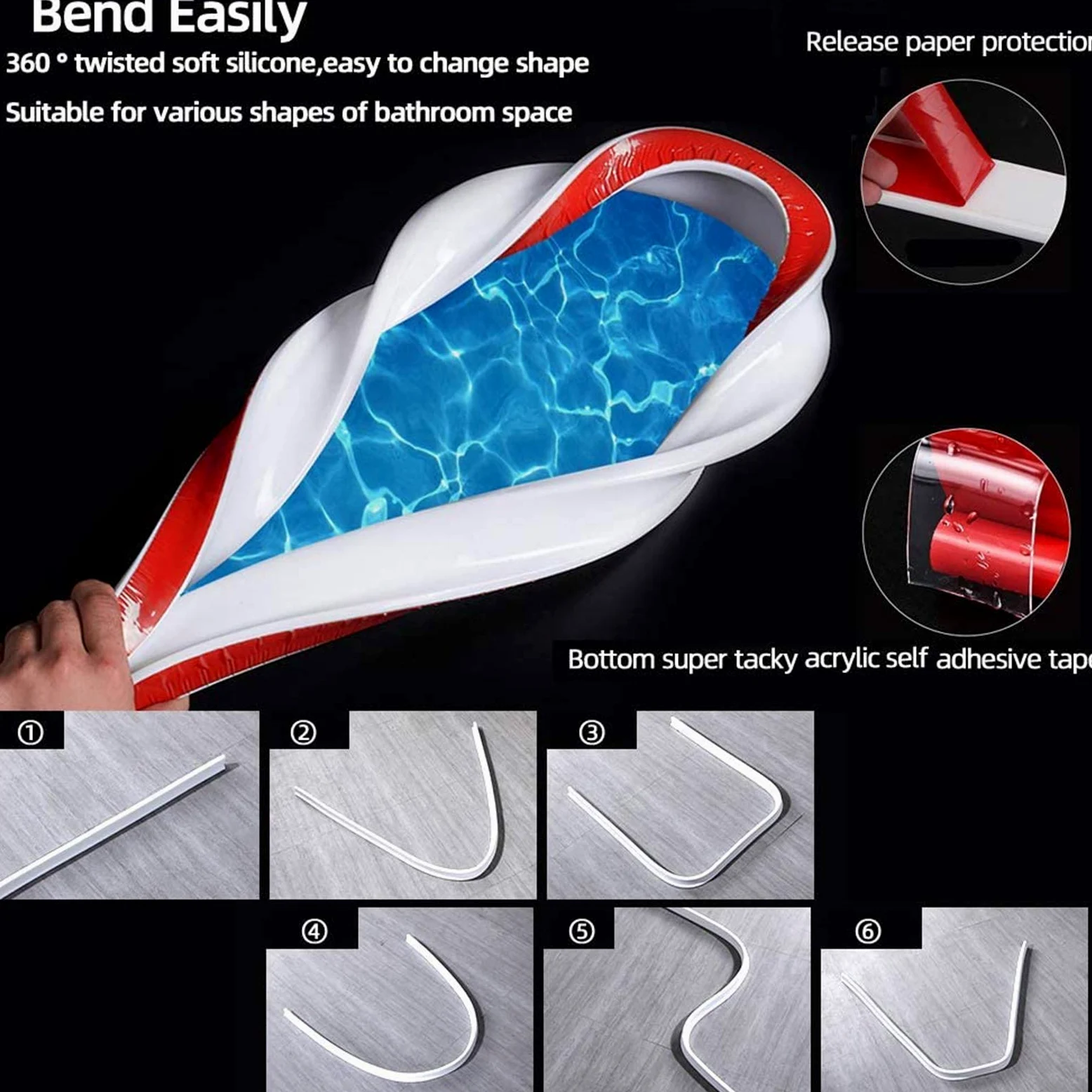 Striscia di tenuta trasparente per porta della doccia, accessorio da bagno impermeabile da 170 cm, previene perdite d'acqua e troppopieno, perfetta per docce, vasche da bagno e aree umide