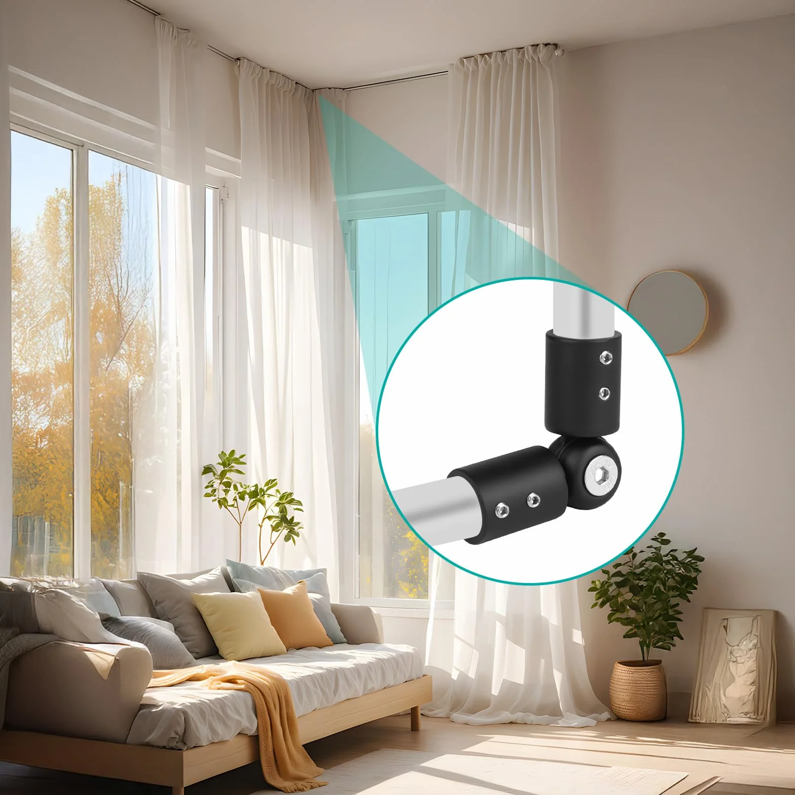 Connettore Angolare per Barra Tenda Regolabile 90-180 Gradi Acciaio Inossidabile 19mm 2 Pezzi