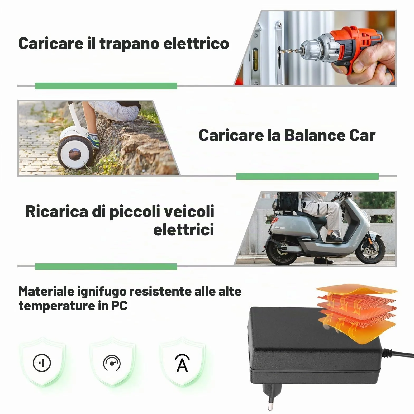 Adattatore di alimentazione a batteria agli ioni di litio, adattatore di alimentazione di ricarica di ricambio CA 100-240 V CC 21 V 2 A, caricatore adattatore professionale di protezione(EU)