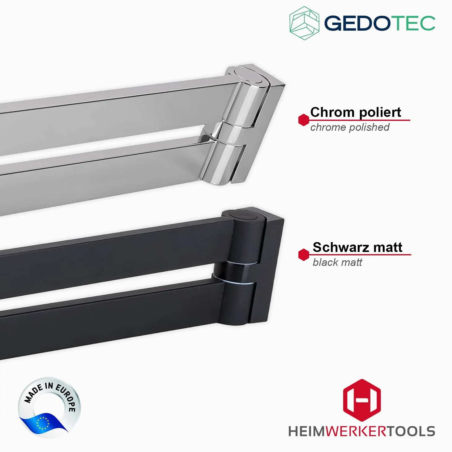 Gedotec - Portasciugamani doppio da bagno orientabile, modello OCEAN, a 2 bracci, di metallo cromato lucido gancio per asciugamani da parete, lunghezza 400 mm