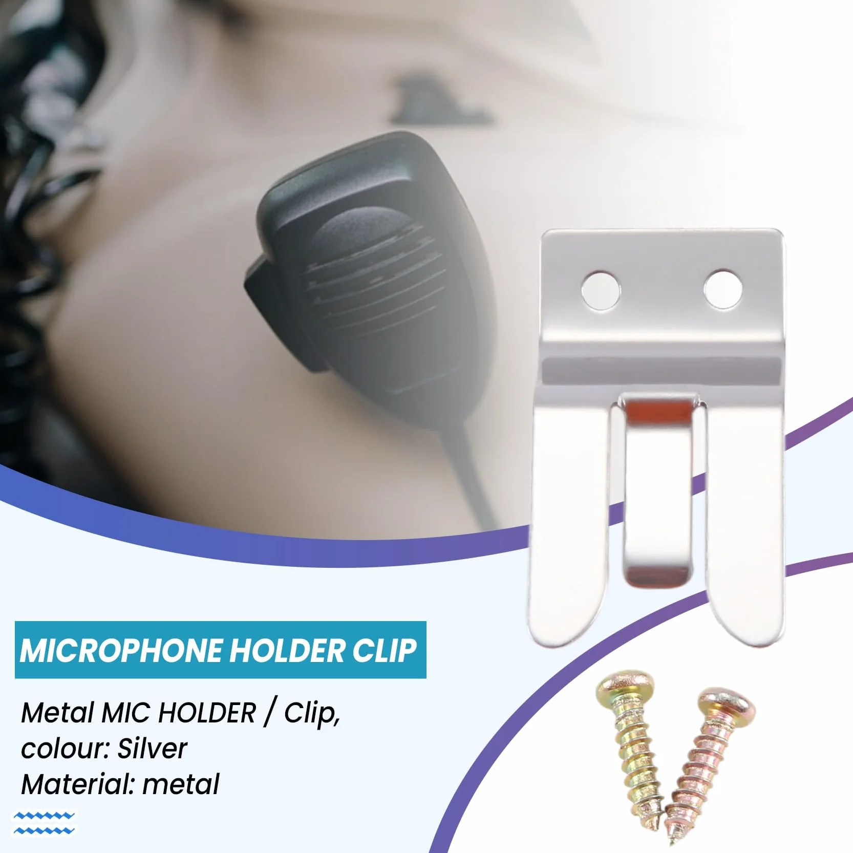 Mic-Supporto/Clip in Metallo - Vite per Radio CB/Ham - MH2