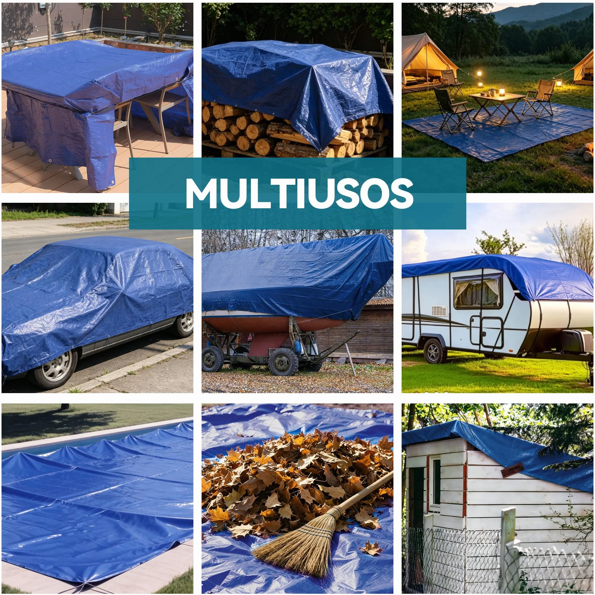 Telone Impermeabile 70g/mq - Telo con Occhielli in Alluminio - Antistrappo per Esterno, Piscina Fuori Terra, Giardino e Campeggio - Copertura Multiuso Blu 2,4x4,8m