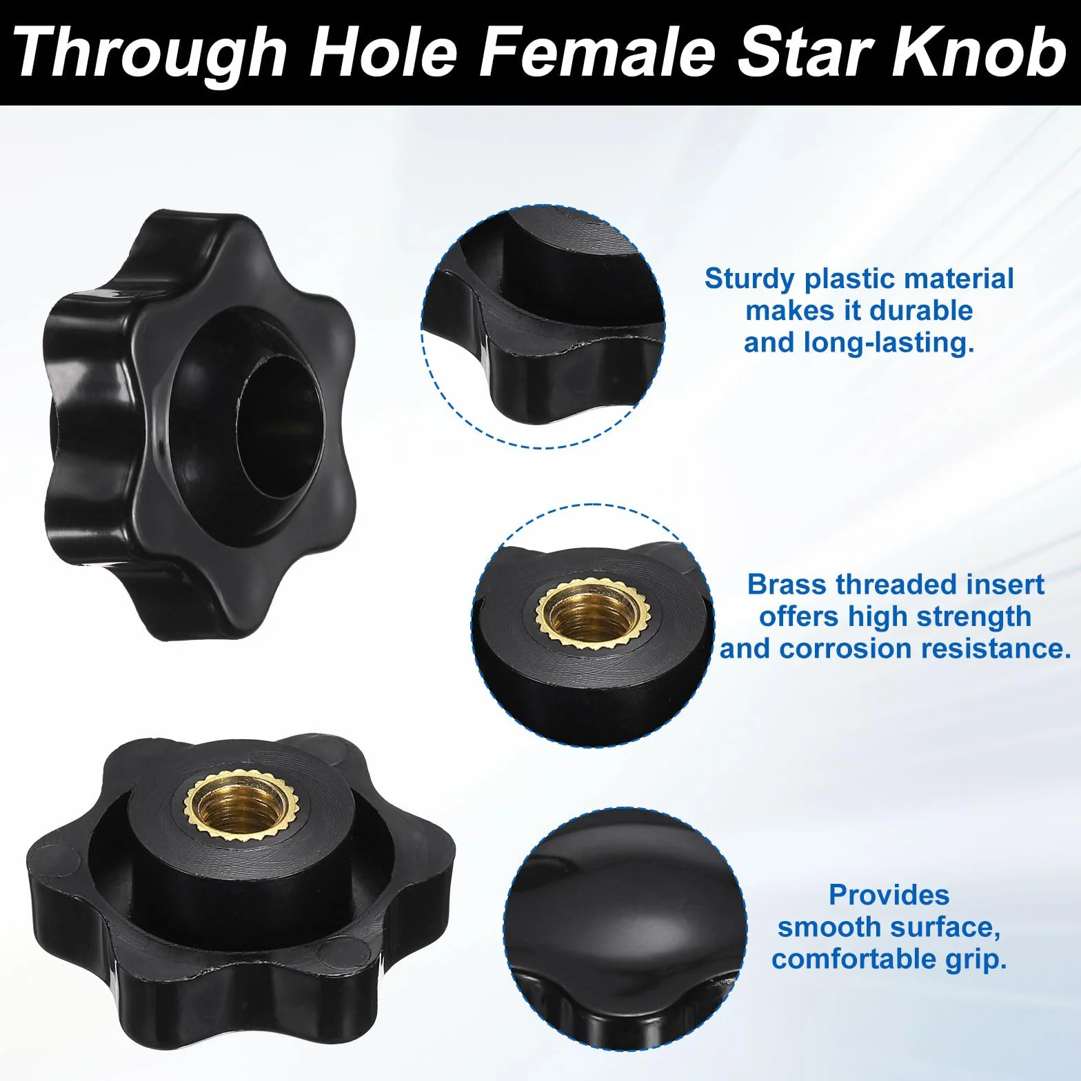 sourcing map Set di 2 pomelli a stella 1/4"-20UNC x 8 mm maschio filettatura femmina 32 mm testa metrica 6 stelle serraggio maniglie vite