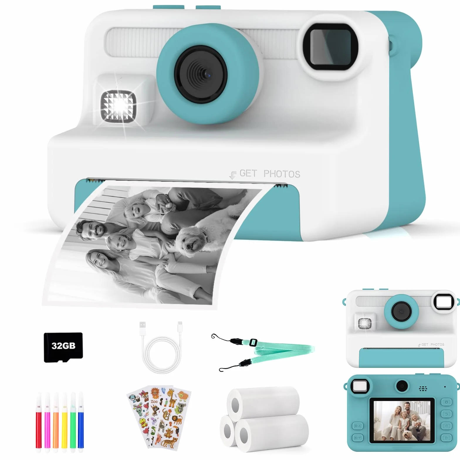 Macchina fotografica bambini istantanea,Regalo di Natale e Compleanno per giochi Bambina 4 5 6 7 8 9 10 11 12 Anni, Fotocamera Digitale Selfie 1080P con 3 Rotoli di Carta Termica e Scheda da 32GB