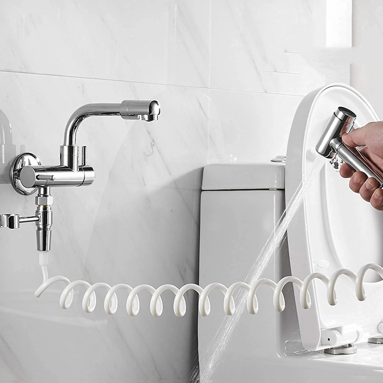 Flessibile Doccia a Molla in ABS,Telescopico Tubo Doccia,Flessibile Doccia a Spirale per Soffione Bidet,Adatto per WC Sprayer Rubinetto und Spruzzatore da Lavandino(3M,Bianco)