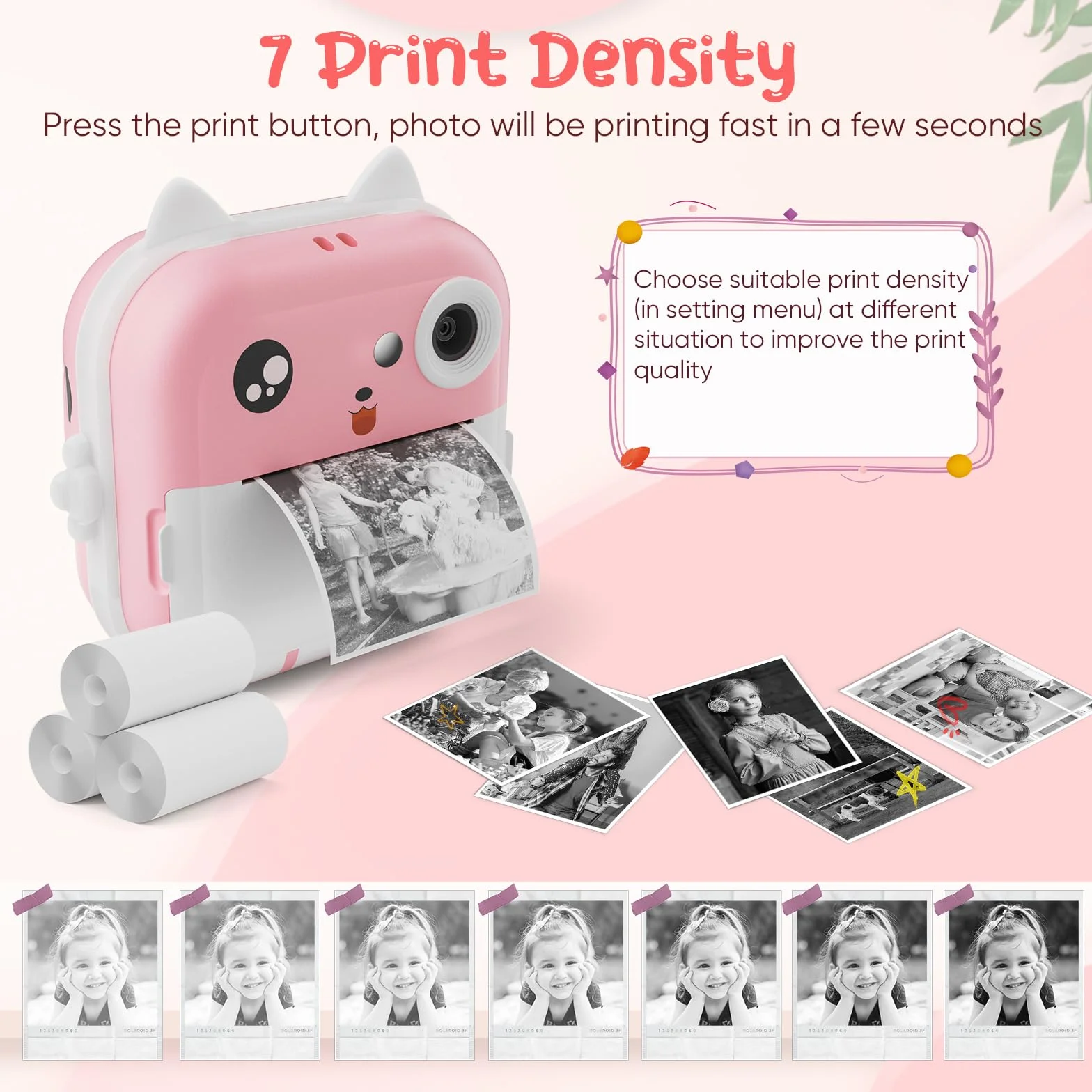 Macchina Fotografica Bambini Istantanea, Potuem 2.4 Pollici Digitale Fotocamera Bambini con 32GB Scheda TF, 6 Penne Colorate, 24MP/1080P Fotocamera Istantanea per Bambini, Regalo di Compleanno