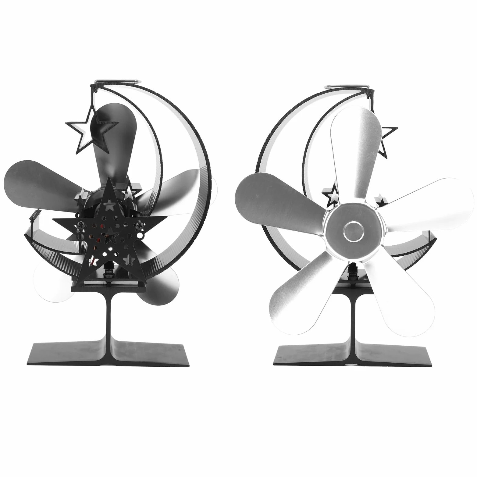 WINH Ventilatore per stufa a legna a 5 pale, in lega di alluminio, a risparmio energetico, ventilatore per la casa, alimentato a calore, per pesca sostenibile sul ghiaccio all'aperto (argento)