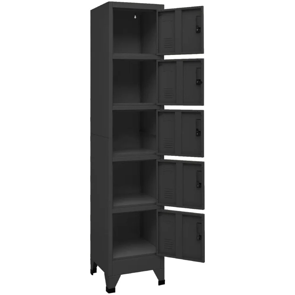 Armadietto in acciaio antracite, 38 x 40 x 180 cm | Armadietto in metallo robusto per ufficio o home office. Con 5 scomparti per organizzare in modo sicuro gli oggetti personali