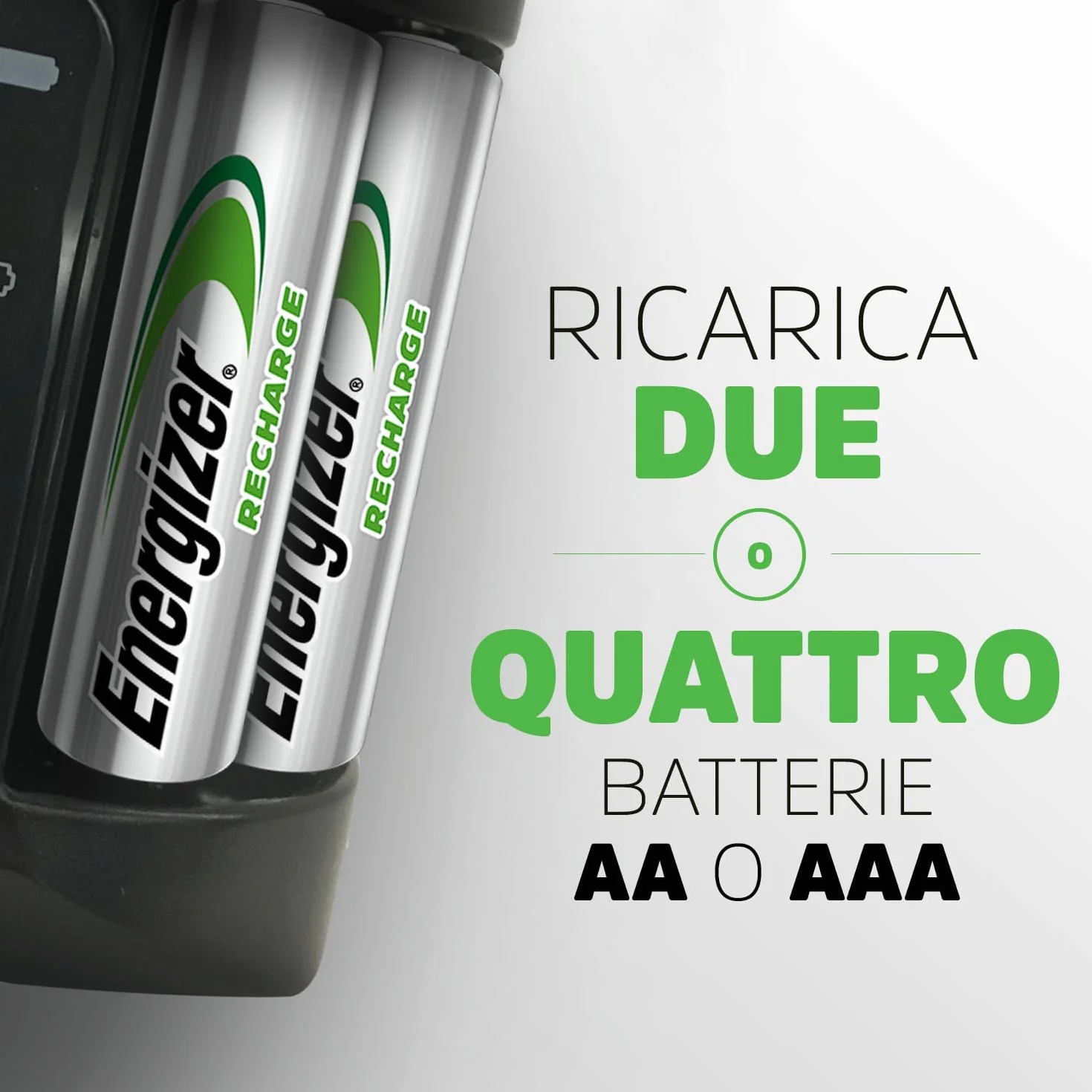 Energizer Pro - Carica Batterie Ricaricabili AA e AAA NiMH - Include 4 Pile AA 2000 mAh - la ricarica completa in 4 ore - funzioni di spegnimento di sicurezza automatico