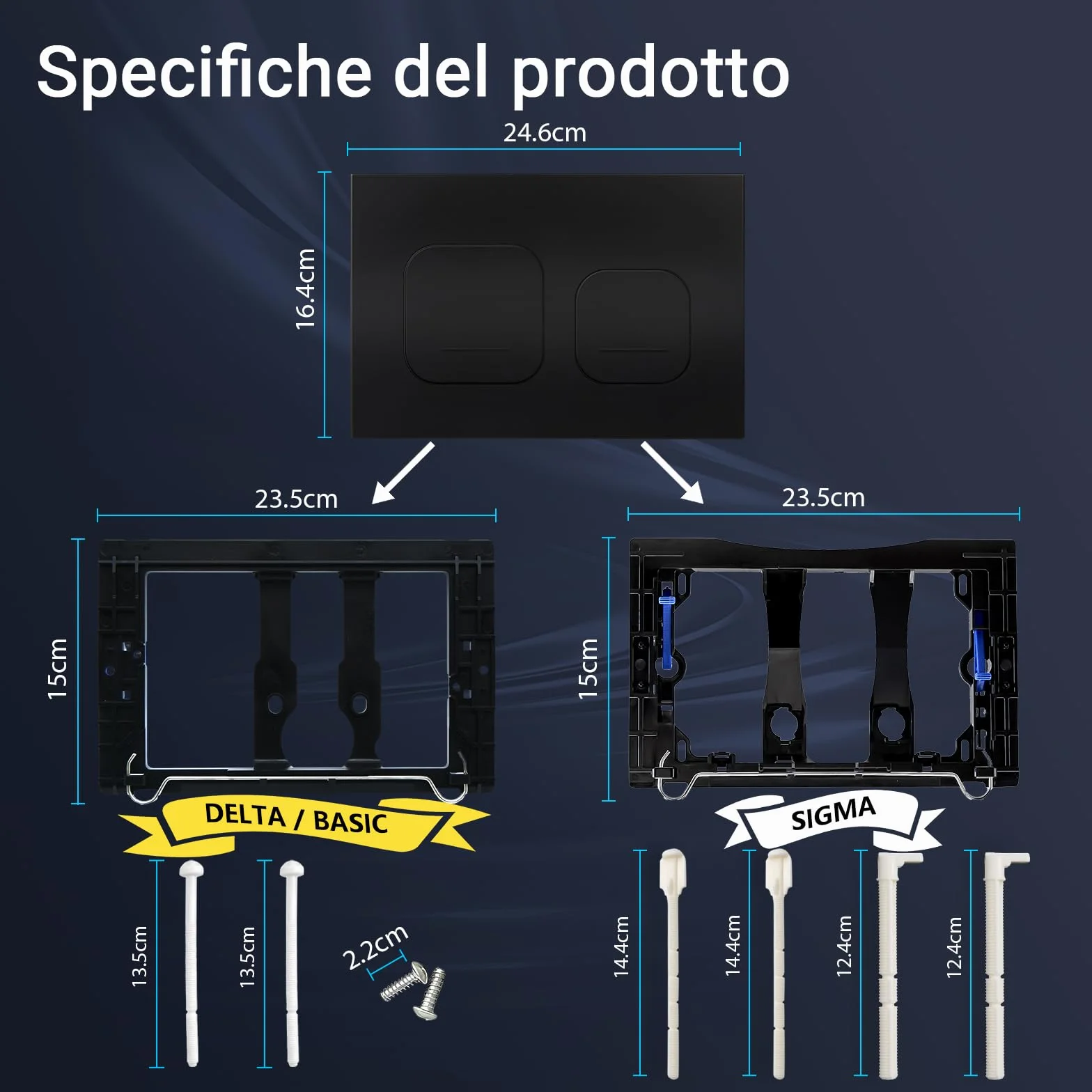 Empyreal Placca di scarico WC Compatibile con Geberit Duofix Sigma e Delta 246 x 164 mm Nero Opaco