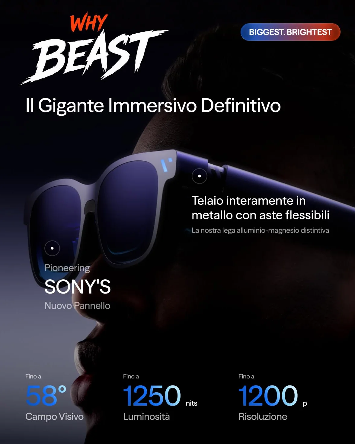 VITURE Beast Occhiali XR, 174” 1200p 58° FOV, VisionPair™ 3DoF Integrato, Oscuramento Dinamico, HARMAN Audio, Occhiali AR per iPhone/Android/Mac/PC/Switch 2 – I Più Grandi, Luminosi e Intelligenti