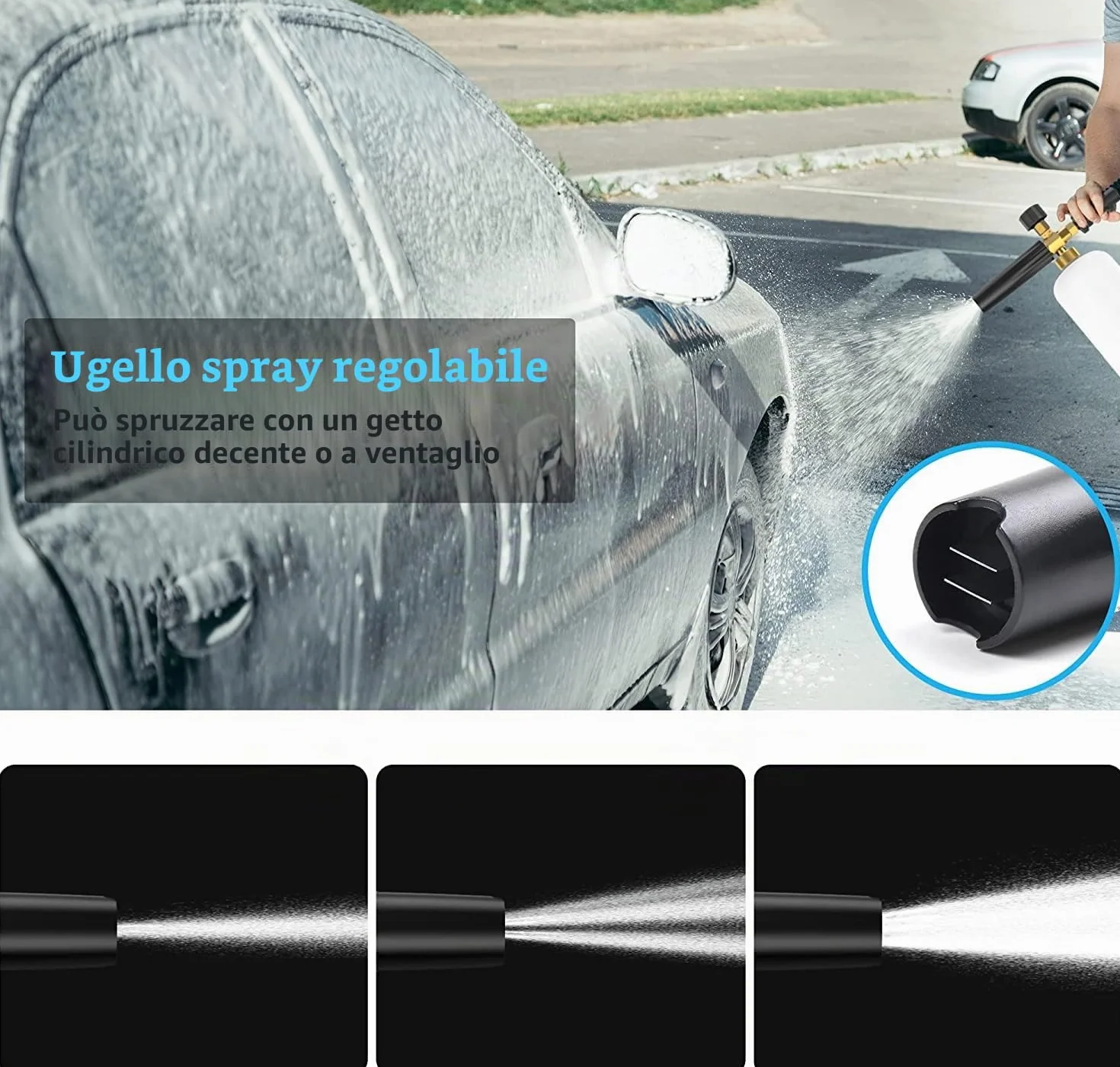 Lancia Schiuma di Neve Cannone a Schiuma Pistola 1L Bottiglia, 1/4 pollice Rilascio Rapido Erogatore di Sapone con M22 14 mm a 15 mm Connettore per Tubo Idropulitrice (con pistola per schiuma)