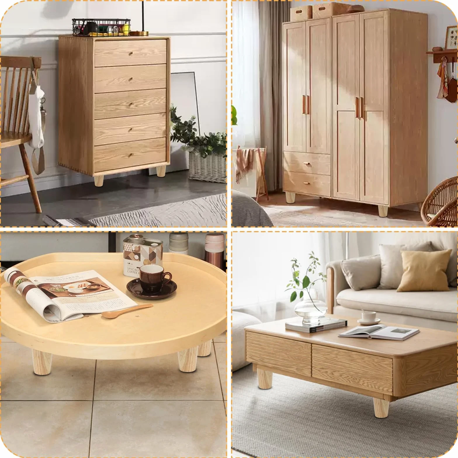 Gambe per Mobili in Legno Massello Rovere 15cm Coniche 4 Pezzi con Piastra di Montaggio