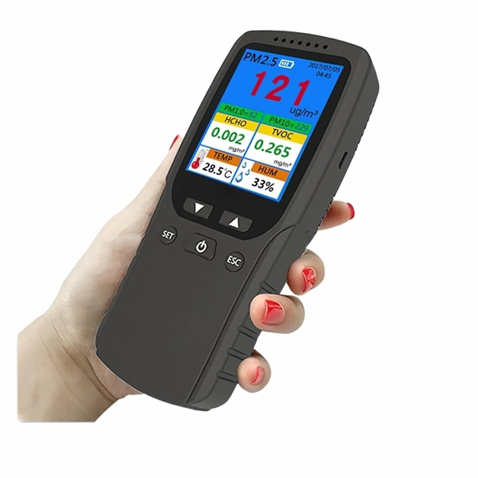 8 in 1 Monitor di qualità 'aria Rilevatore formaldeide Misurazione professionale Formaldeide PM2.5/TVOC/HCHO Temperatura e umidità Per cucina e camper