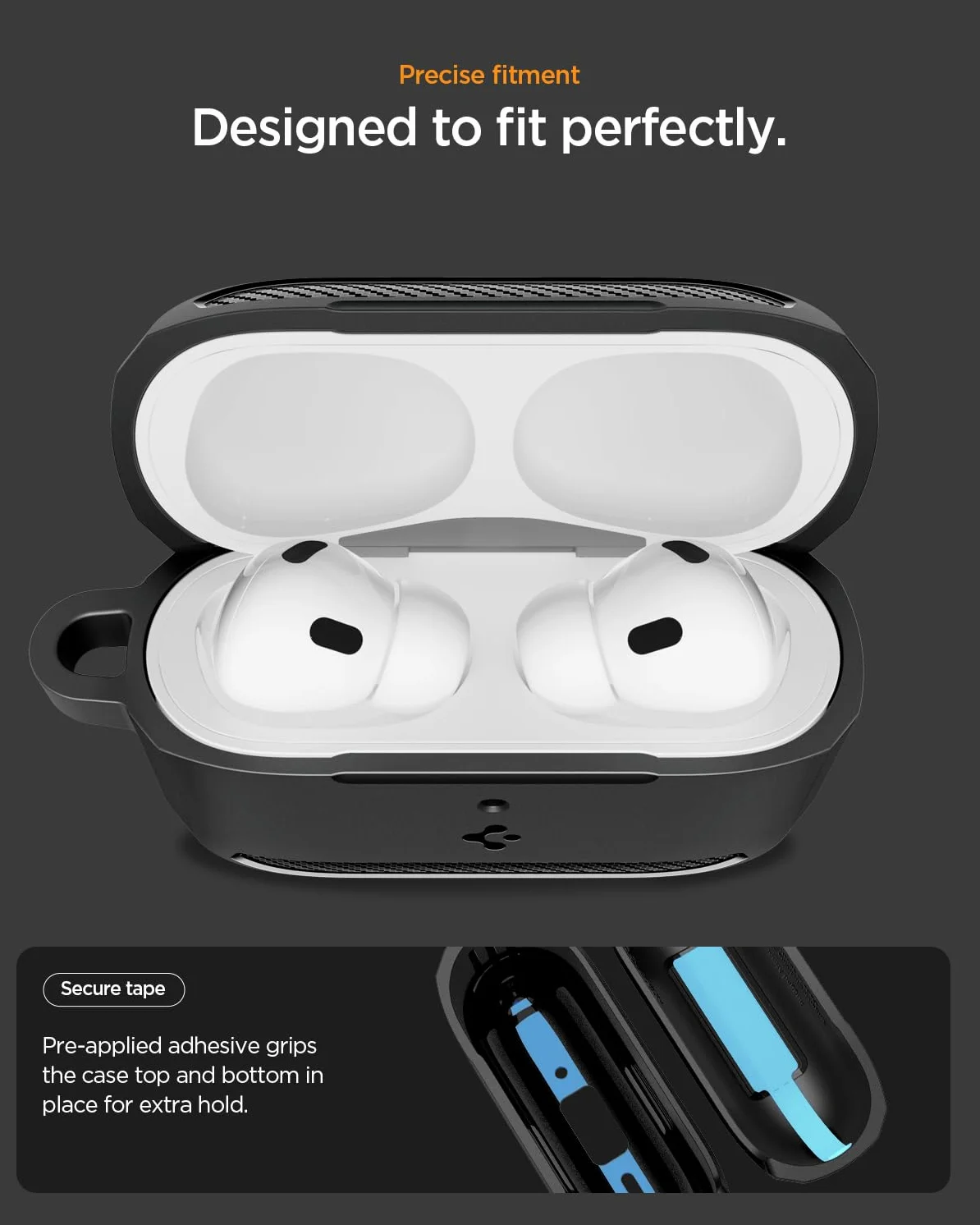 Spigen Cover Rugged Armor Compatible con AirPods Pro 3 (3a Generazione 2025) con Moschettone, Custodia AirPods Pro 3 - Nero Opaco