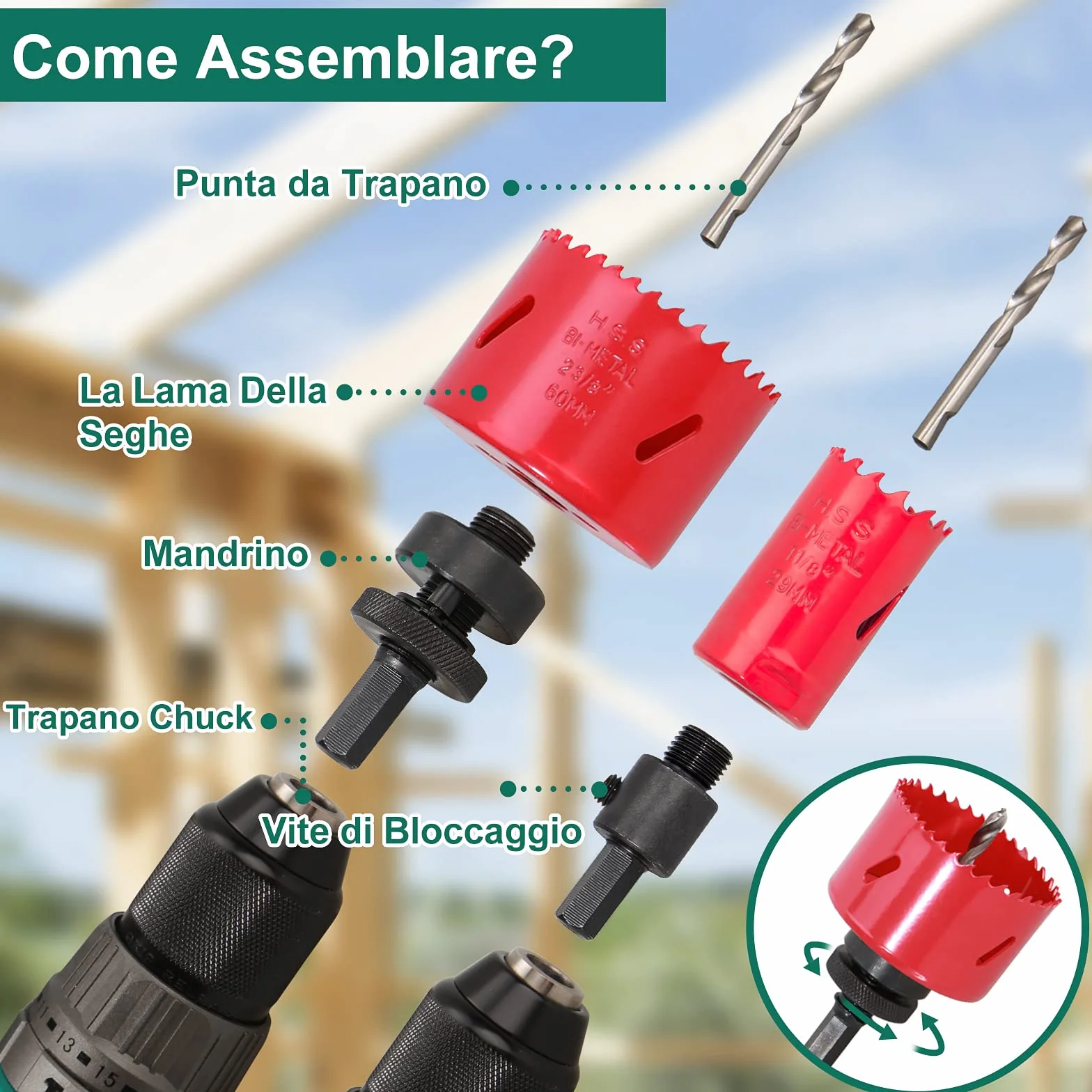 HYCHIKA Sega a Tazza Bi-metallica 17 PCS 20mm-68mm Profondità di Taglio 40mm per Trapano Metallo Legno PVC