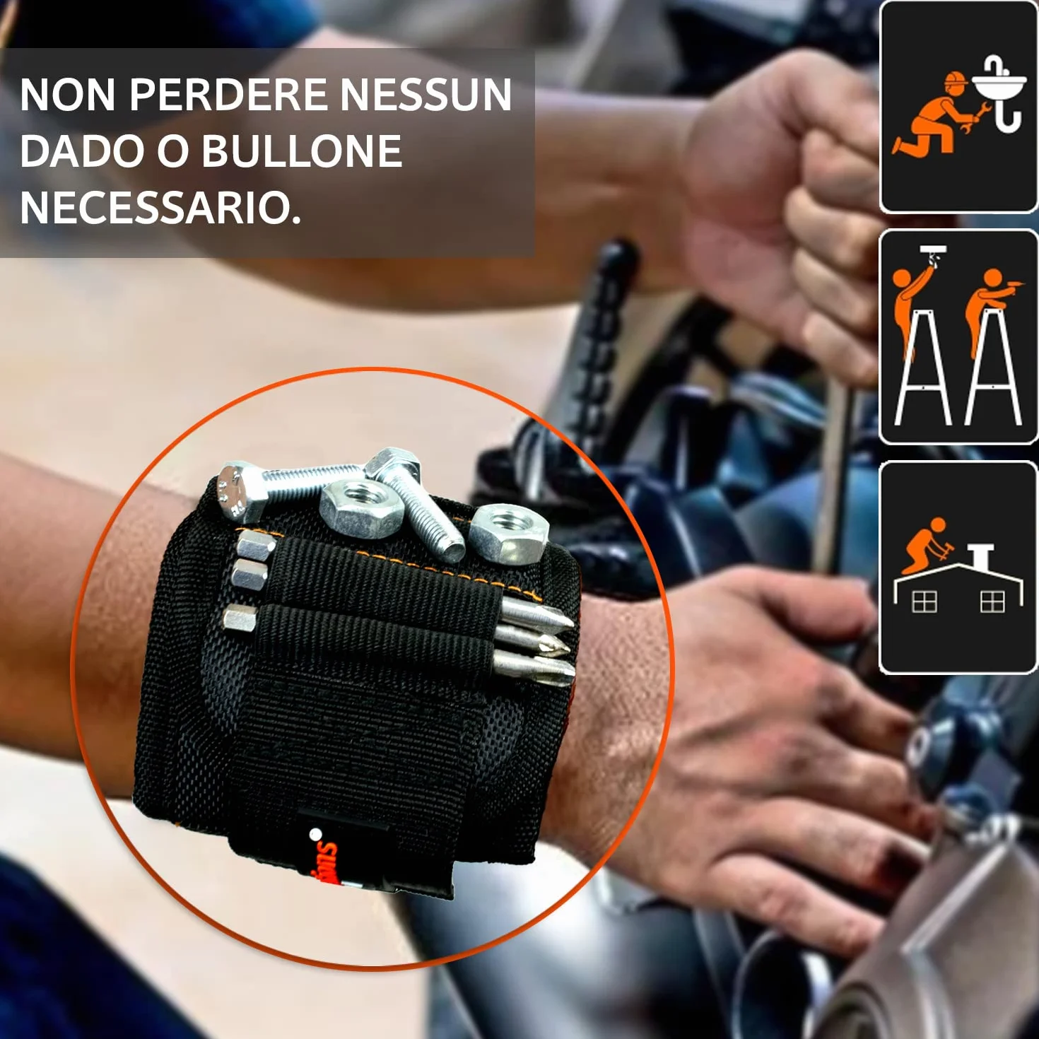 Bracciale Magnetico Artigiano con Stick Magnetico e Matita per Viti e Chiodi, Regalo Uomo